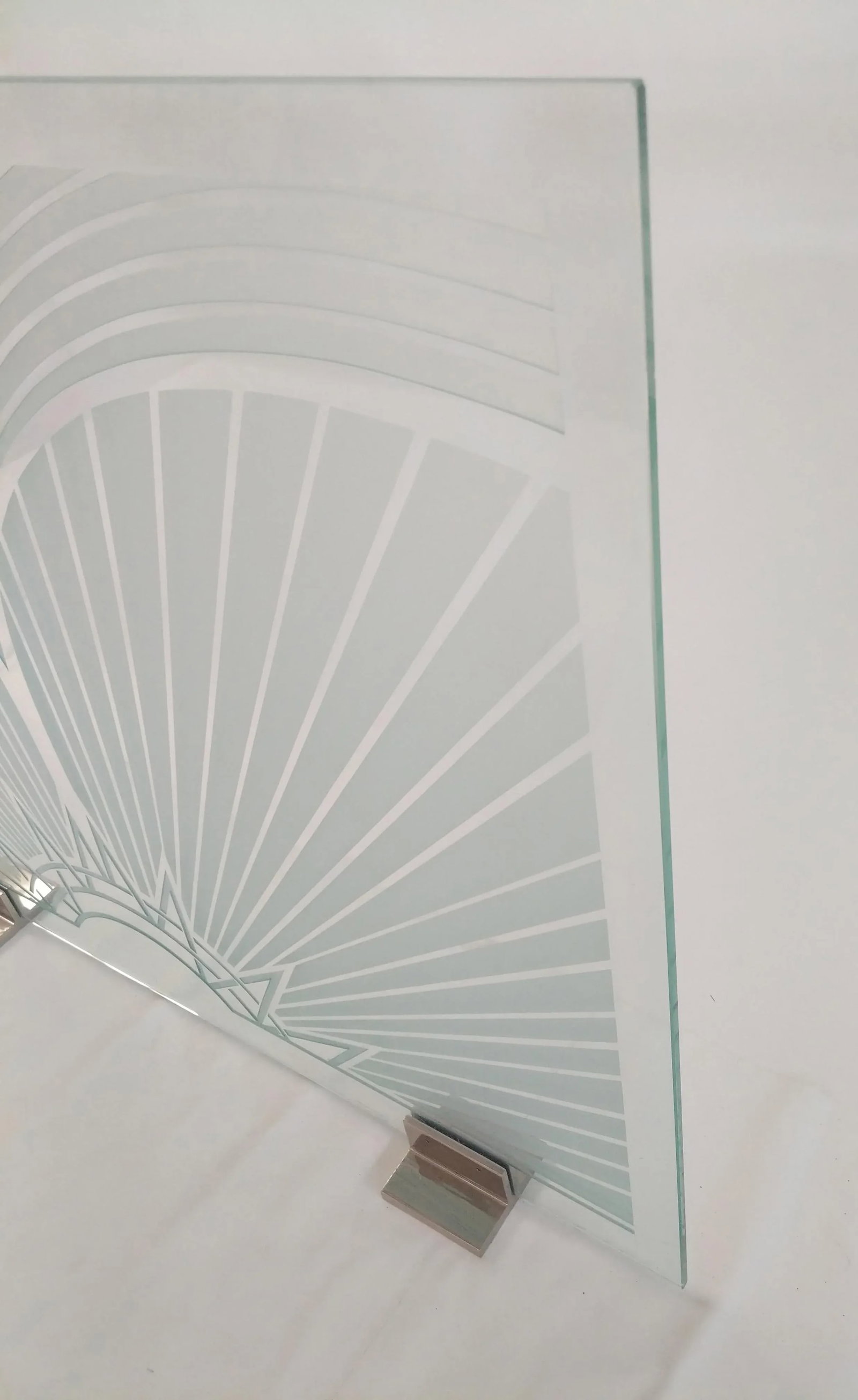 1980s Art Deco Etched Glass and Chrome Fireplace Screen - 6