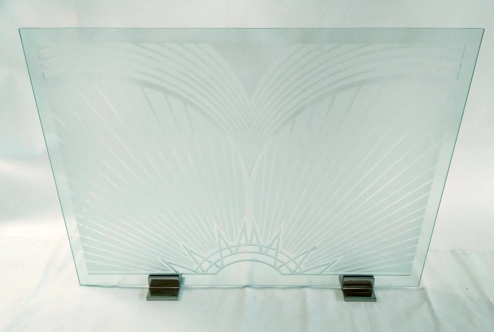1980s Art Deco Etched Glass and Chrome Fireplace Screen - 9