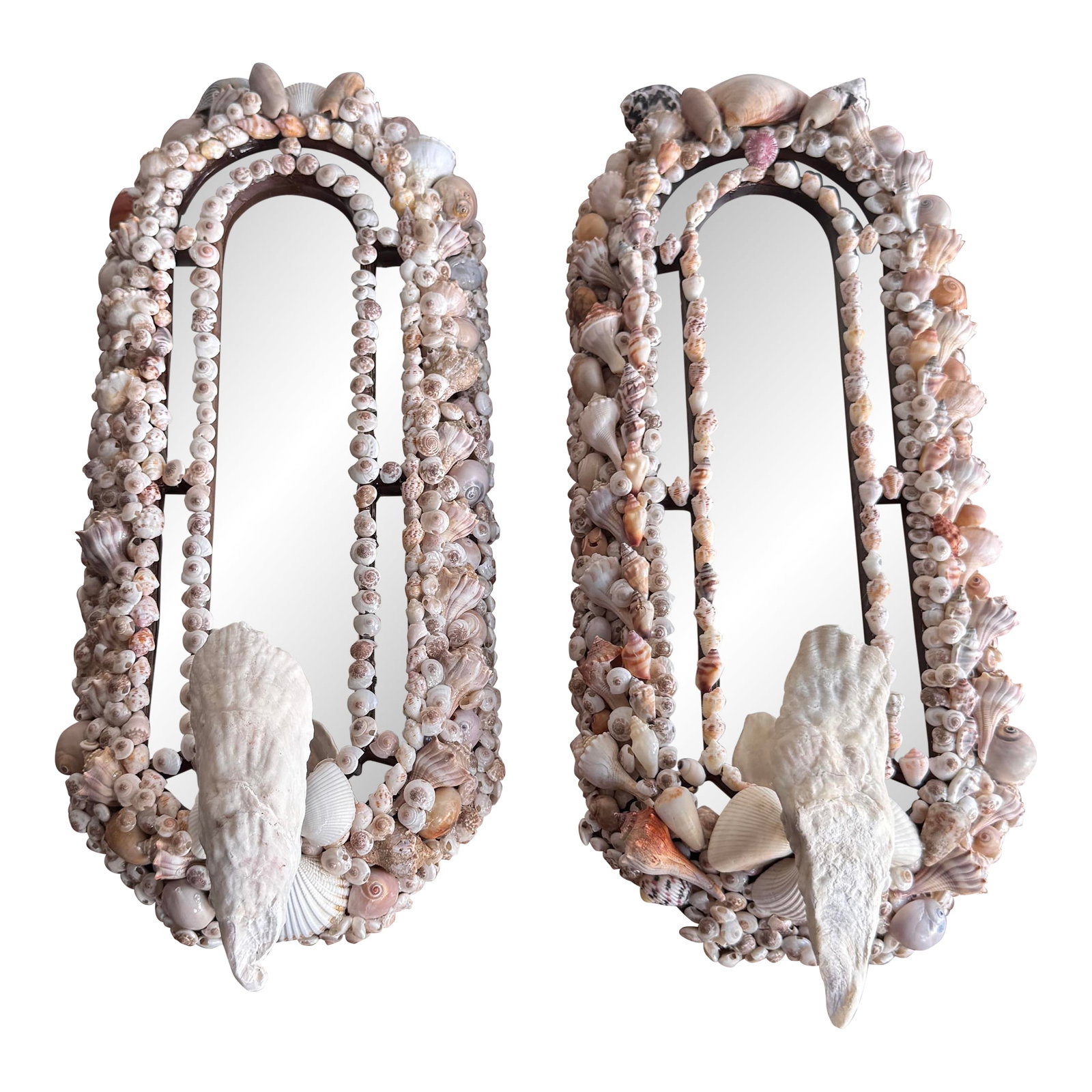 Handcrafted Mirrored and Shell Encrusted Wall Sconces- A Pair (1 of 12)