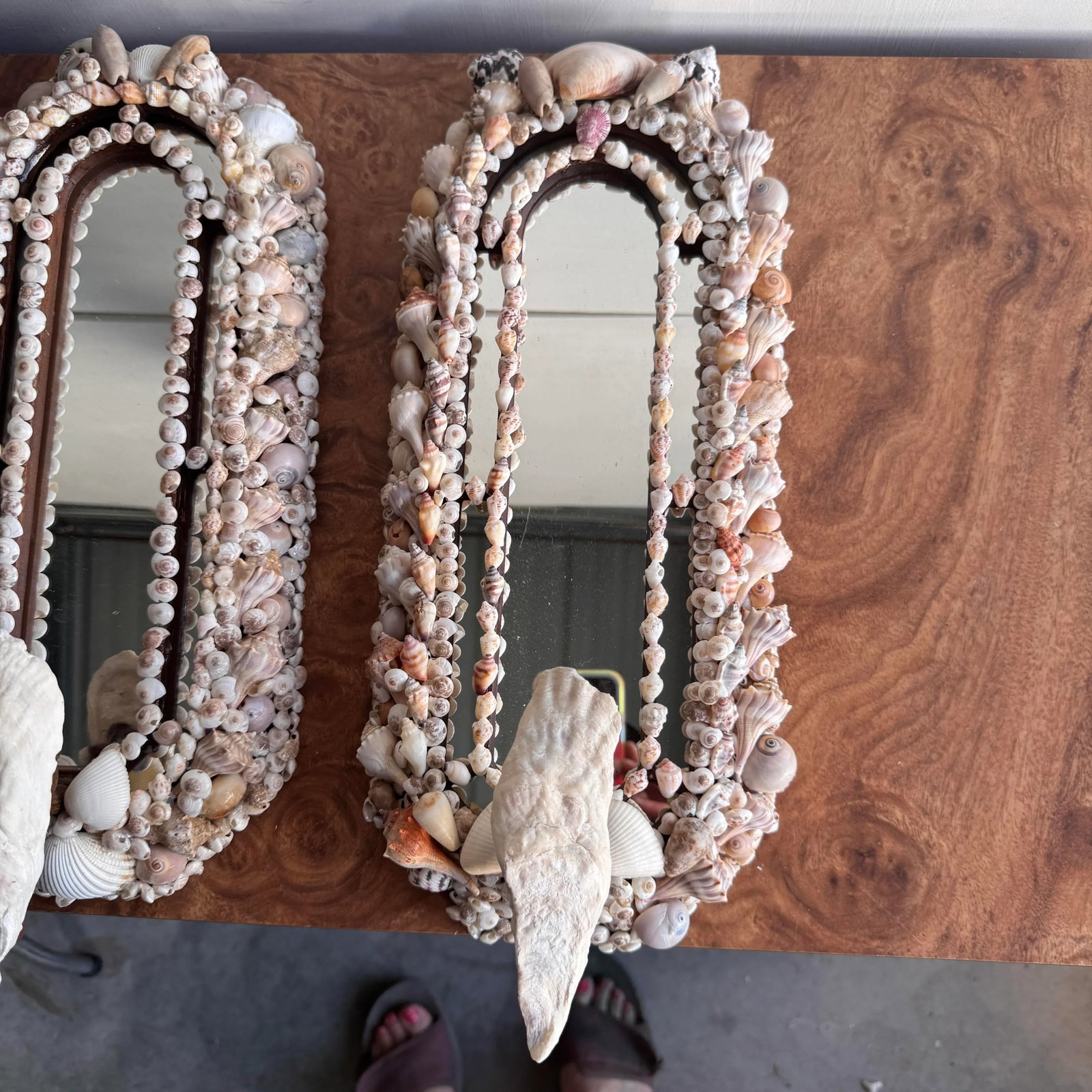 Handcrafted Mirrored and Shell Encrusted Wall Sconces- A Pair - 7