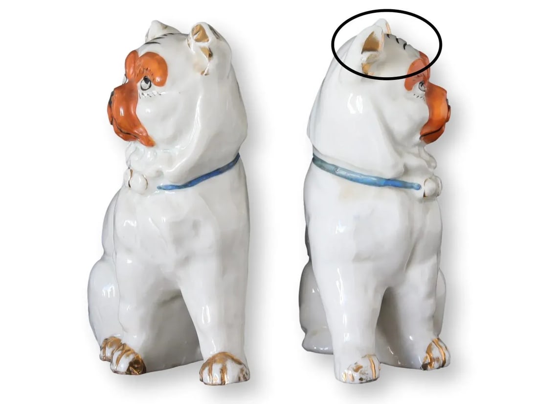 Antique German Porcelain Pugs - 5