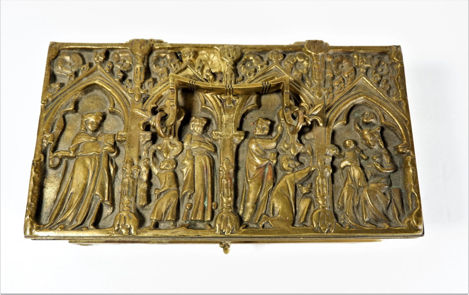 Vintage Brass Relic Casket Box Repose Figures - 4