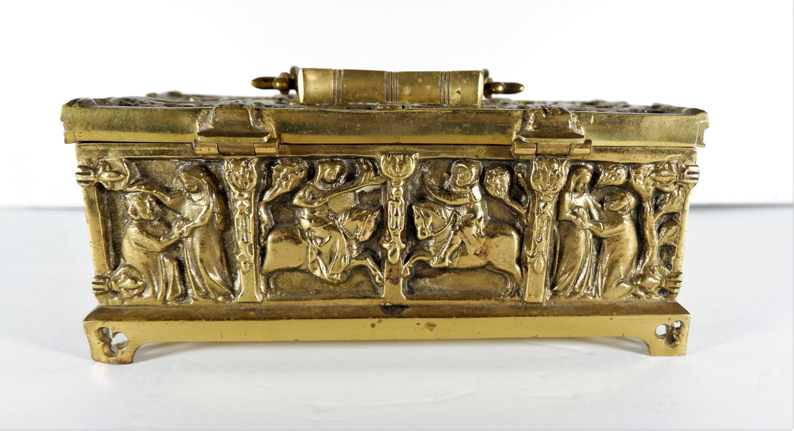 Vintage Brass Relic Casket Box Repose Figures - 5