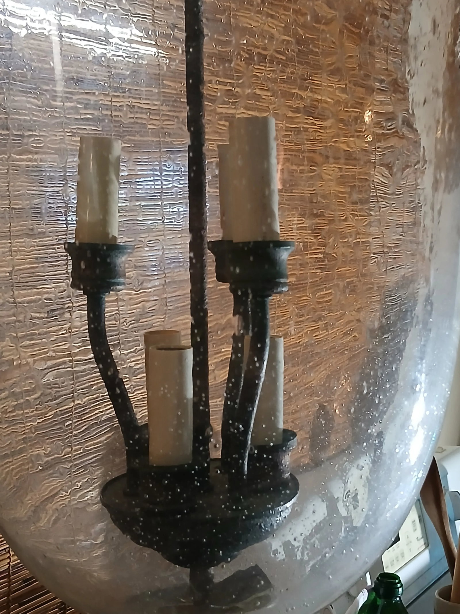 1990s Bell-Form Glass Tole Hanging Chandelier Light Fixture - 3