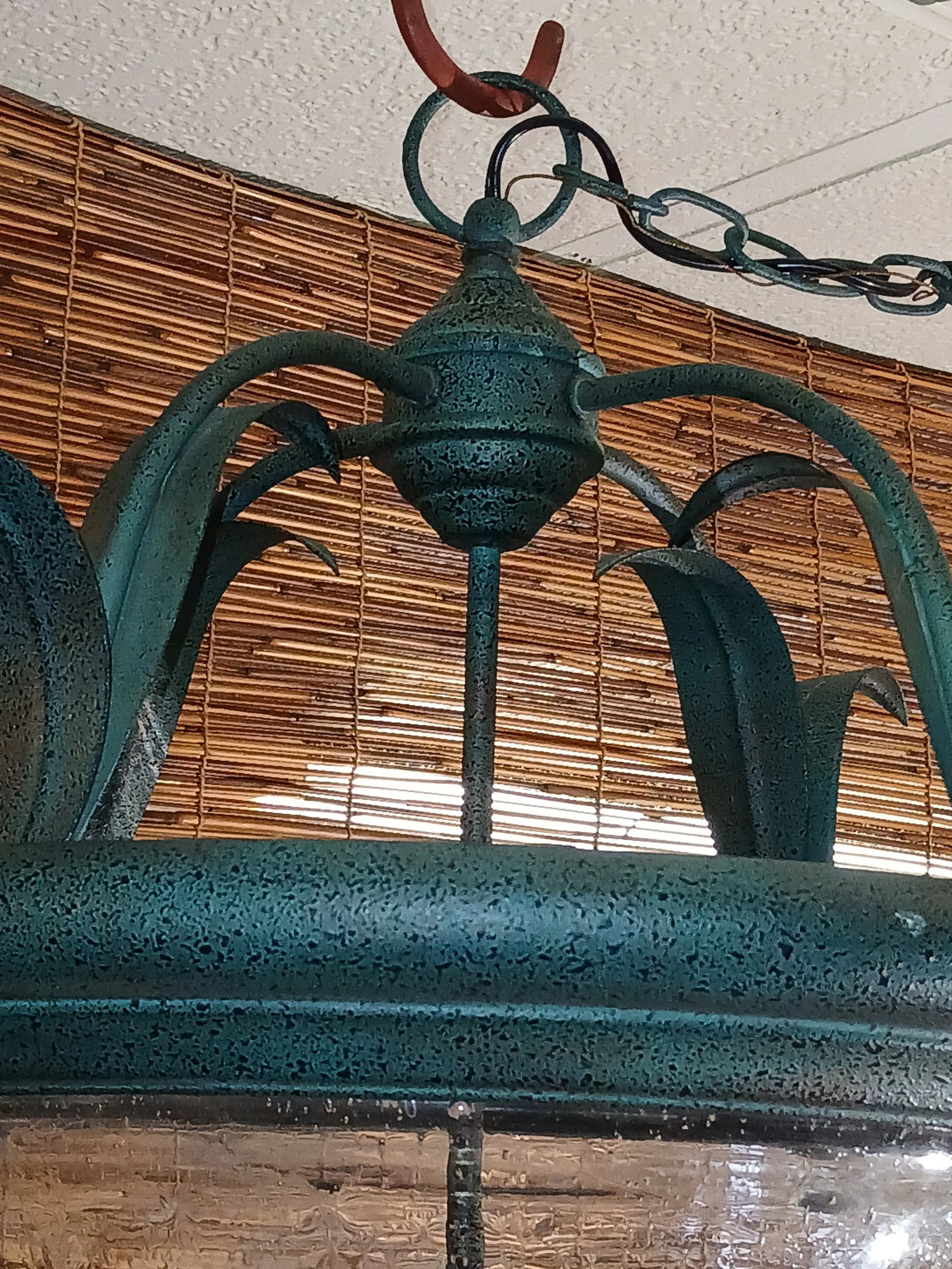 1990s Bell-Form Glass Tole Hanging Chandelier Light Fixture - 4