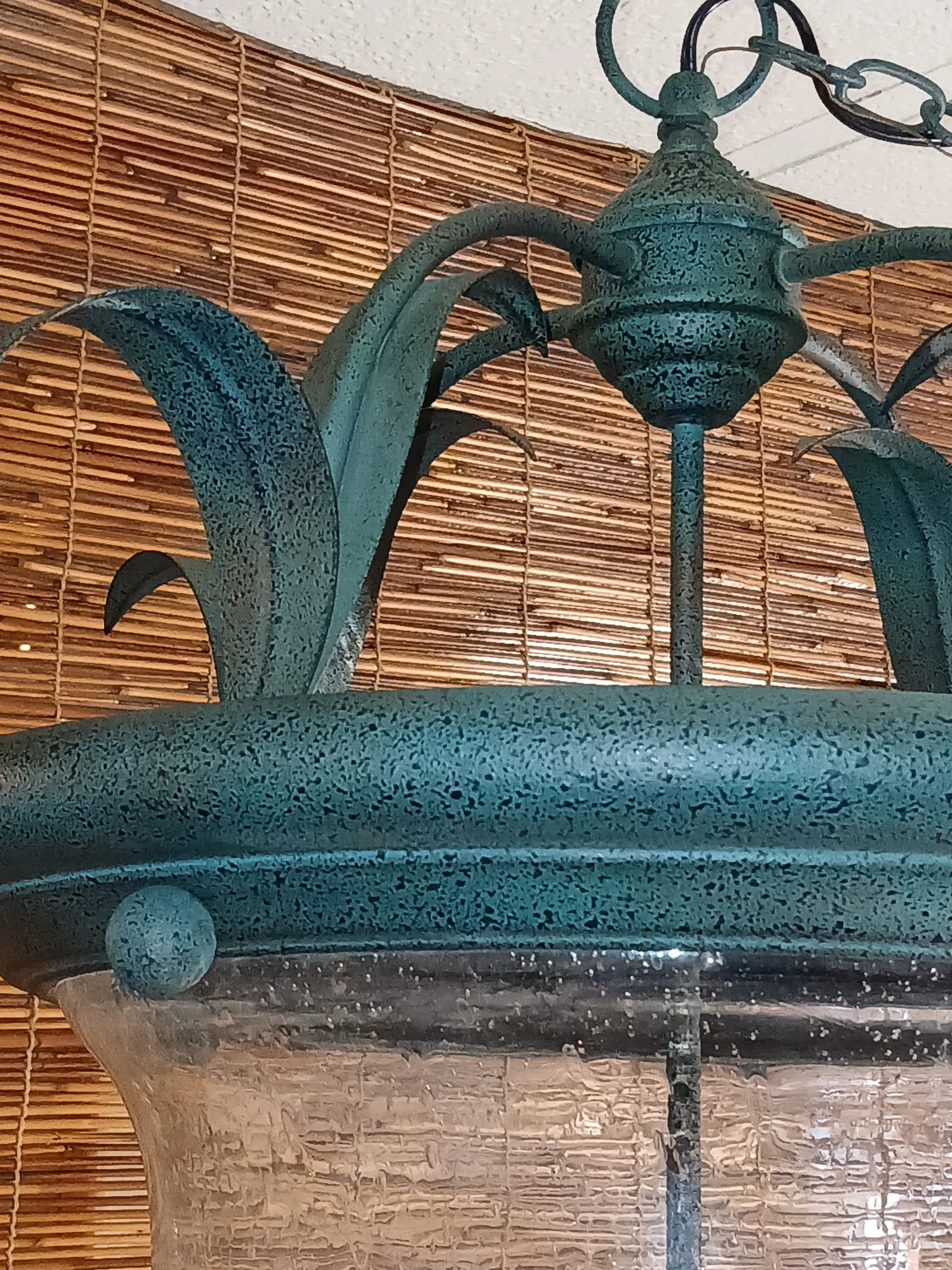 1990s Bell-Form Glass Tole Hanging Chandelier Light Fixture - 6