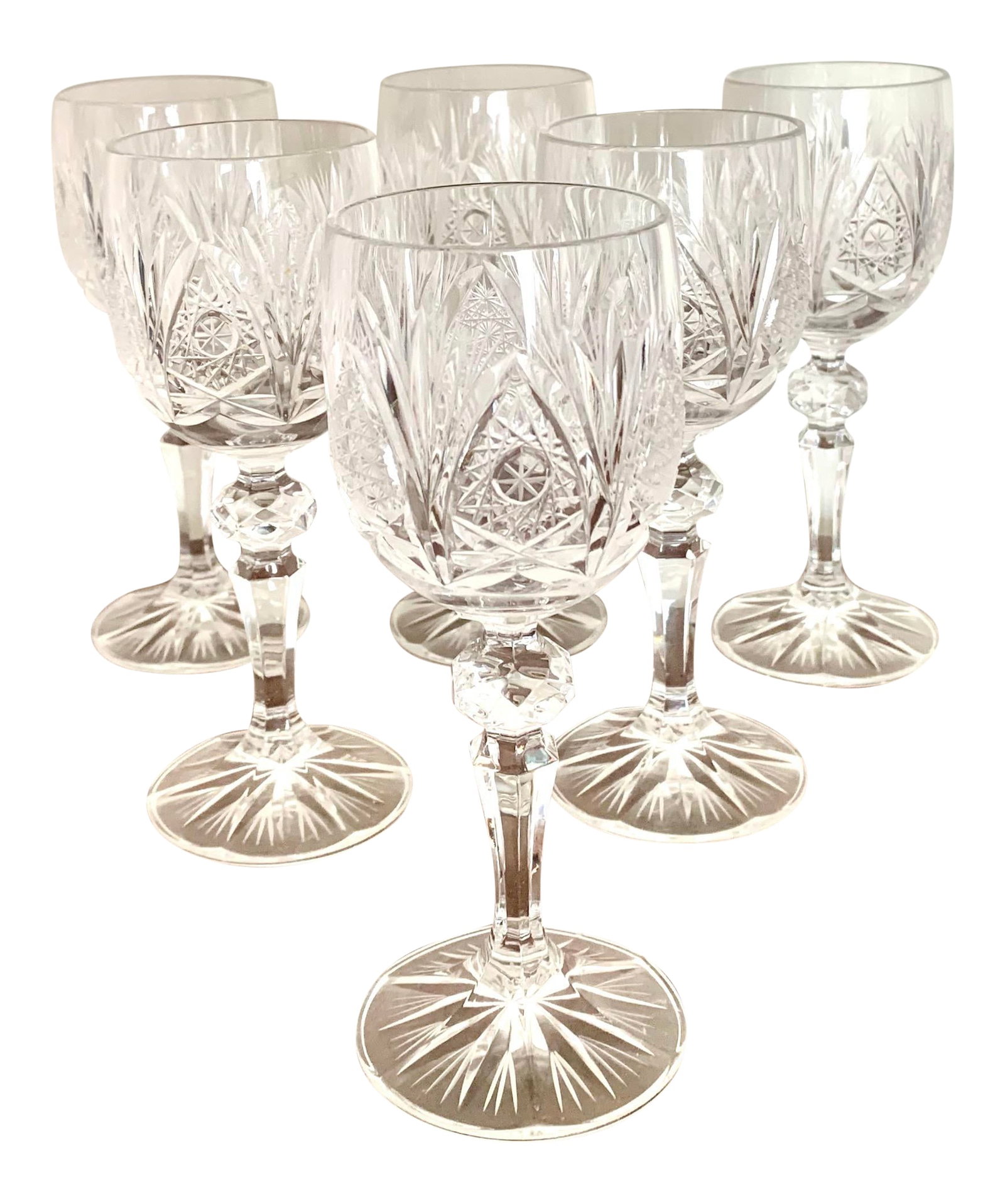 Vintage Czech Micro Cut Clear Crystal White Wine Glasses - Set of 6 (1 of 6)