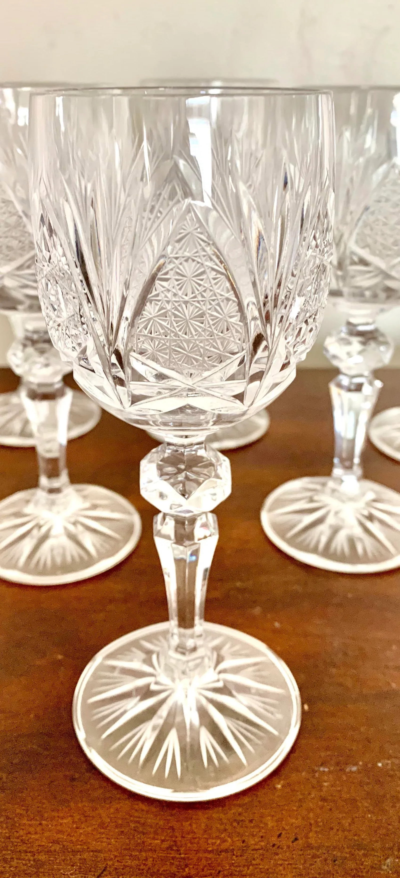 Vintage Czech Micro Cut Clear Crystal White Wine Glasses - Set of 6 - 3