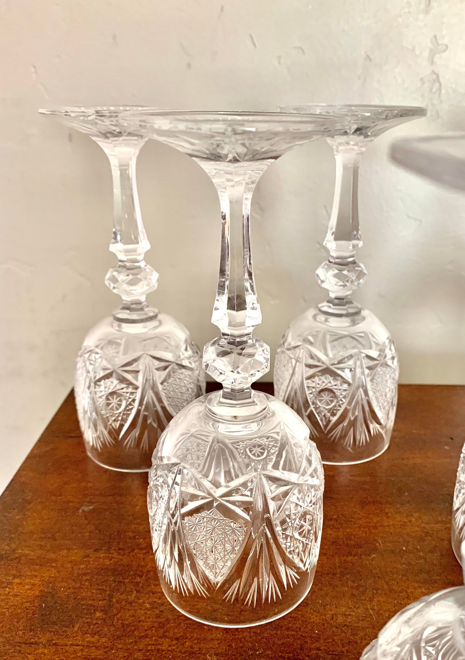 Vintage Czech Micro Cut Clear Crystal White Wine Glasses - Set of 6 - 4