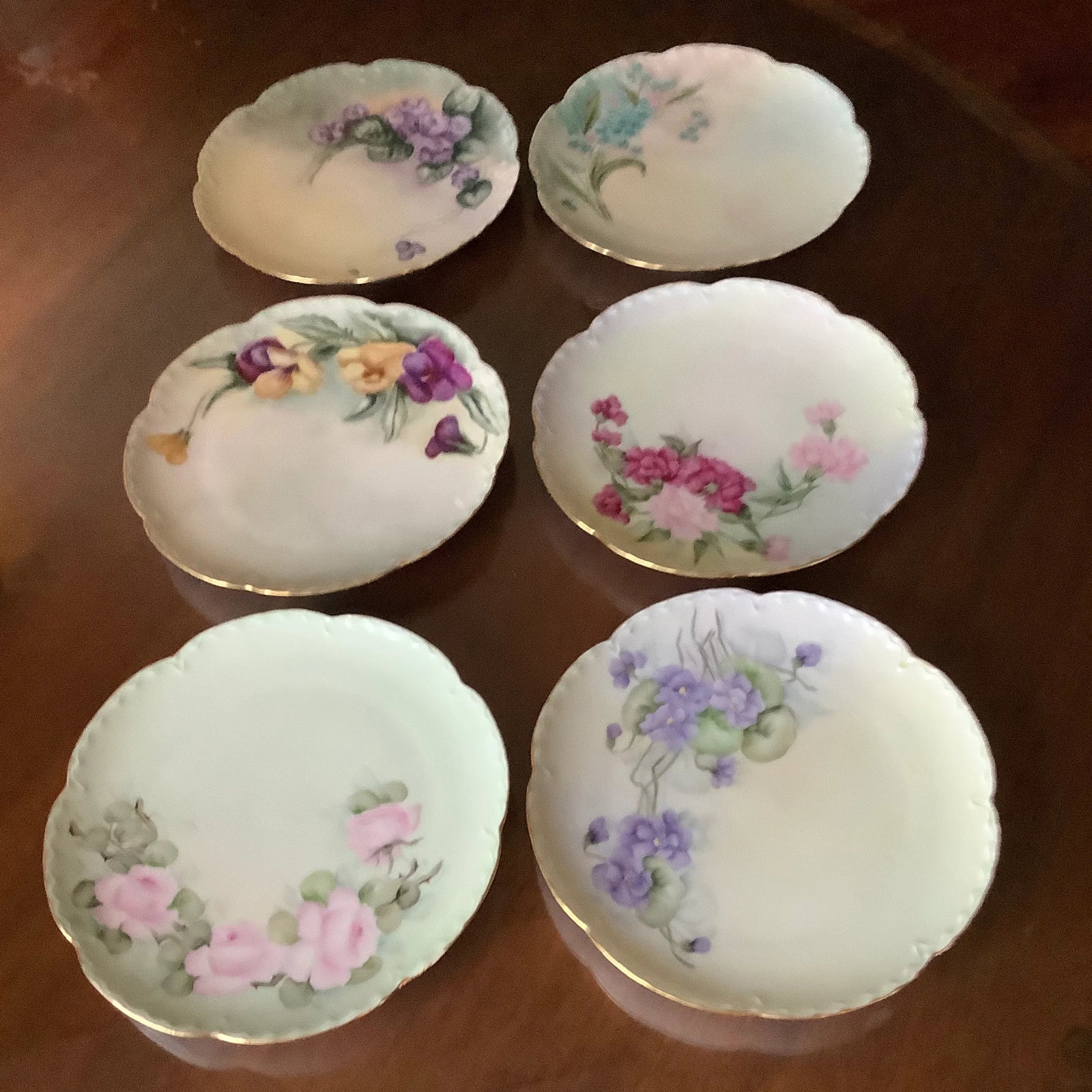 Antique Haviland Limoges Botanical Dessert Plates - Set of 6 \ Handpainted Signed - 13