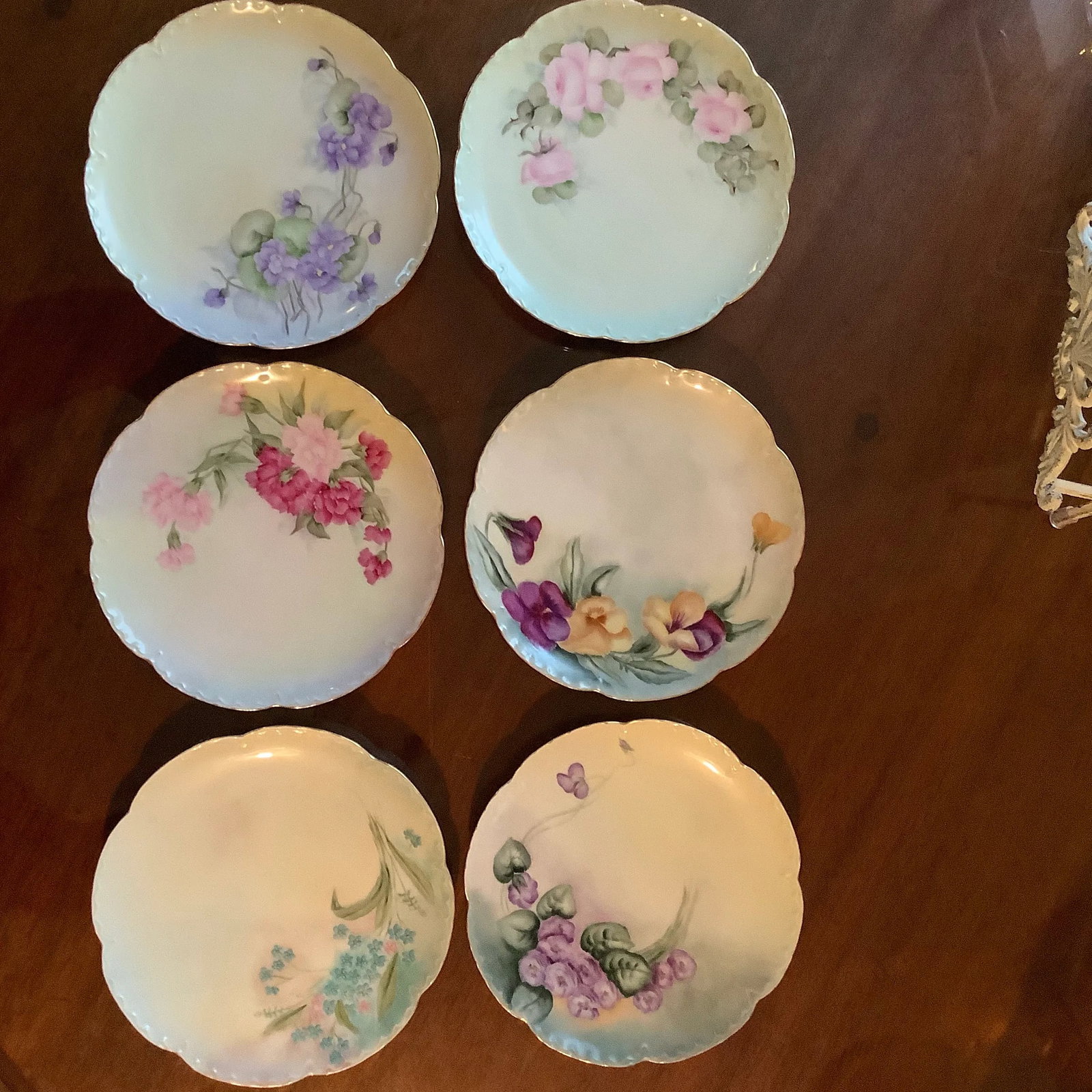 Antique Haviland Limoges Botanical Dessert Plates - Set of 6 \ Handpainted Signed - 7