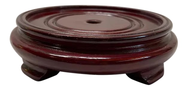 Asian Wooden Plant/Vase Stand: Round wooden stand. Made in the mid 20th century. Overall dimensions: 5.5" x 1.5" 4.75" interior Stained mahogany color Condition: Alterations: Original Condition Unaltered Imperfections: Some Imperfe