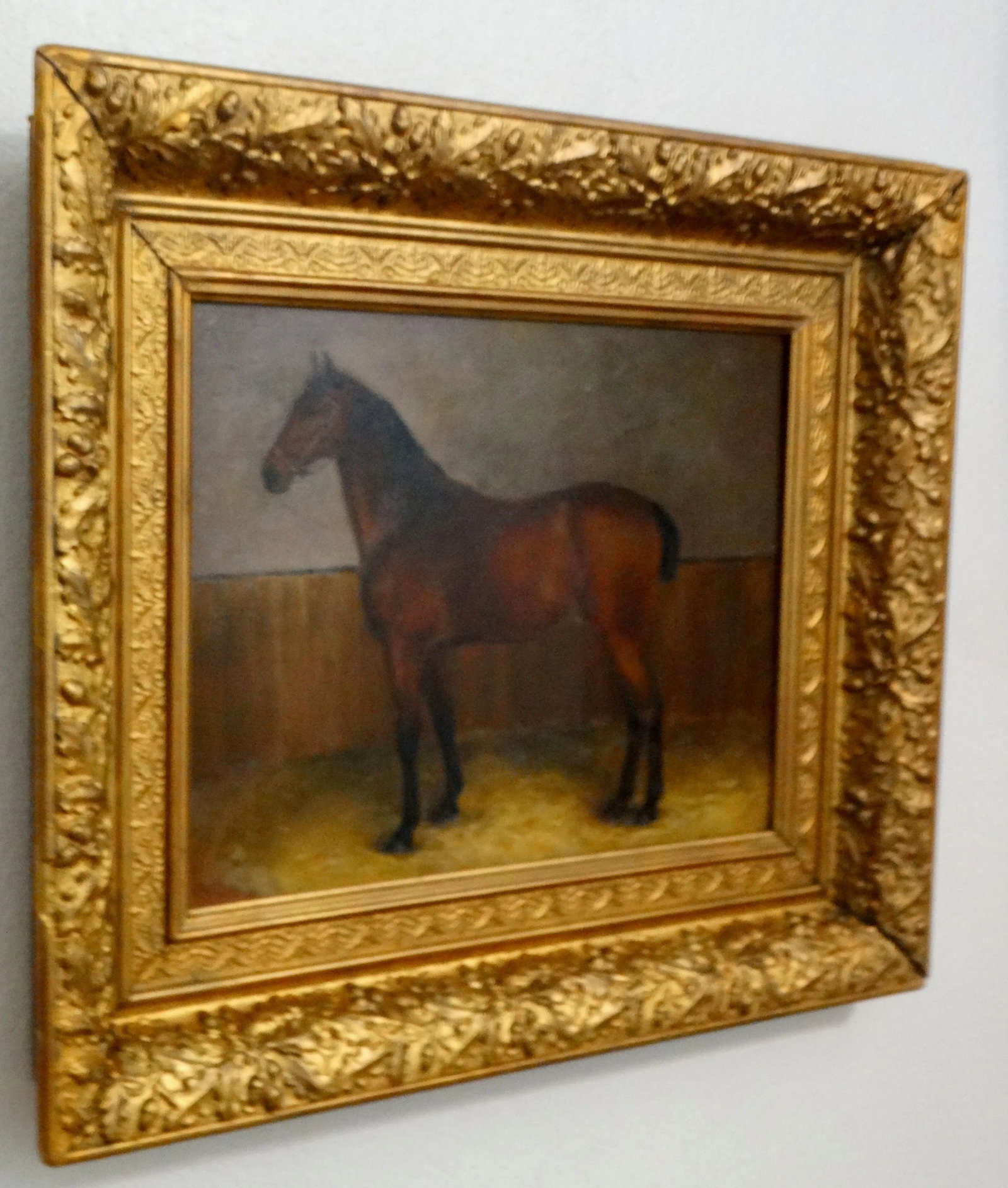19th- Century Equestrian Portrait Chestnut Horse Oil Painting - 7