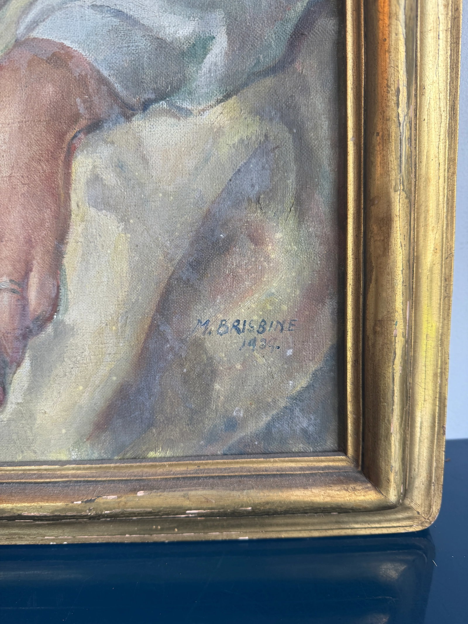 Large 1930s Margaret Brisbine Portrait Oil Painting of a Brunette Woman in a White Blouse, Framed - 4