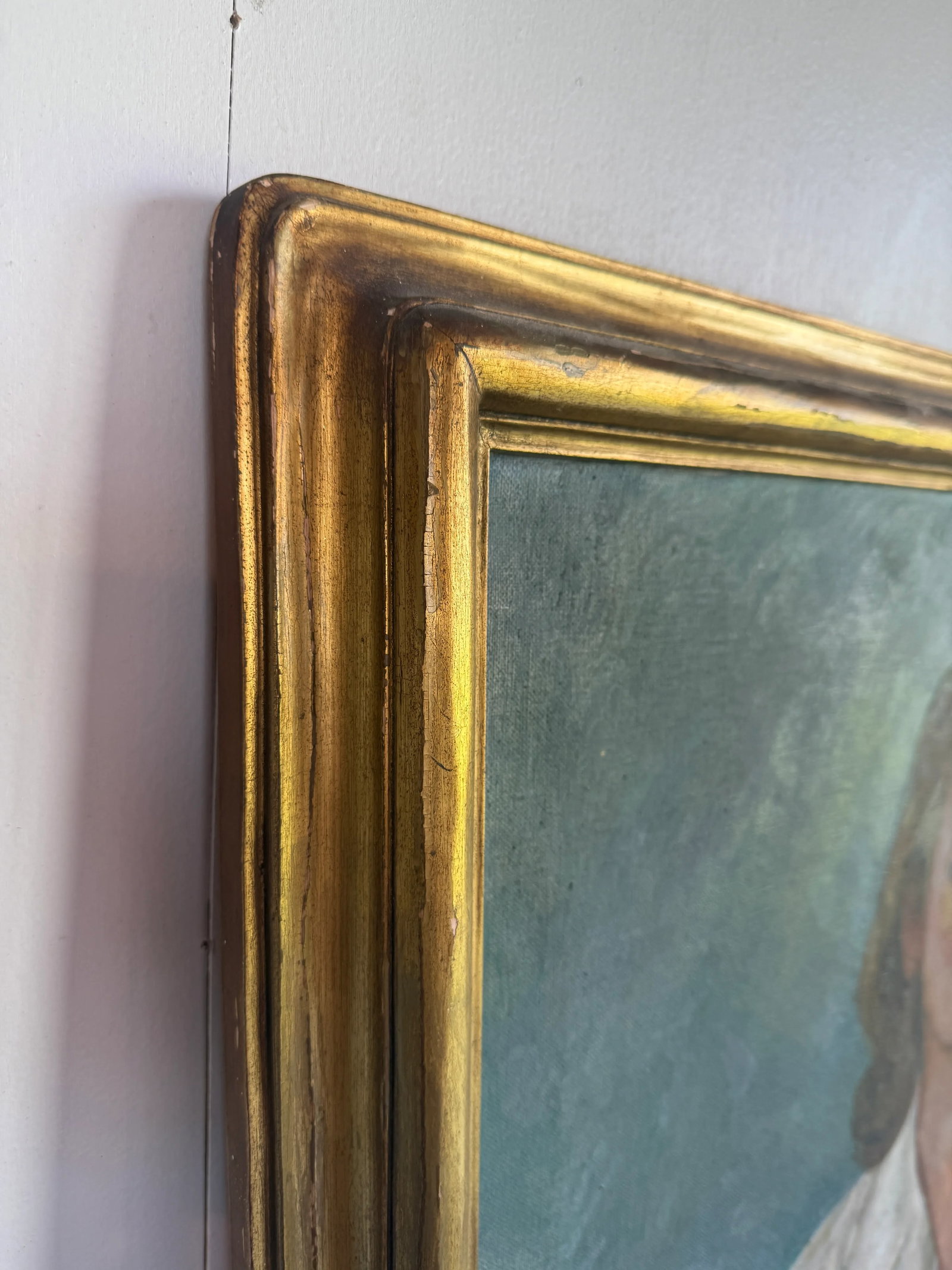 Large 1930s Margaret Brisbine Portrait Oil Painting of a Brunette Woman in a White Blouse, Framed - 6