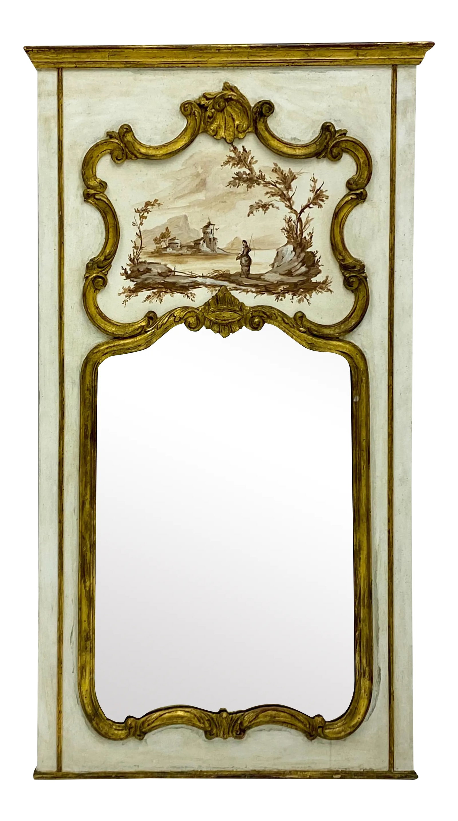 1960s Italian Giltwood Trumeau Mirror by P.DeLuca (1 of 8)
