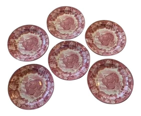 Wood's Burslem England Turkey Plates - Set of 6: Excellent condition transferware plates by Wood's Burslem England. From a very old estate in Oregon. Set of 6 with turkey motif. Classic and beautiful! Condition: Alterations: Original Condition