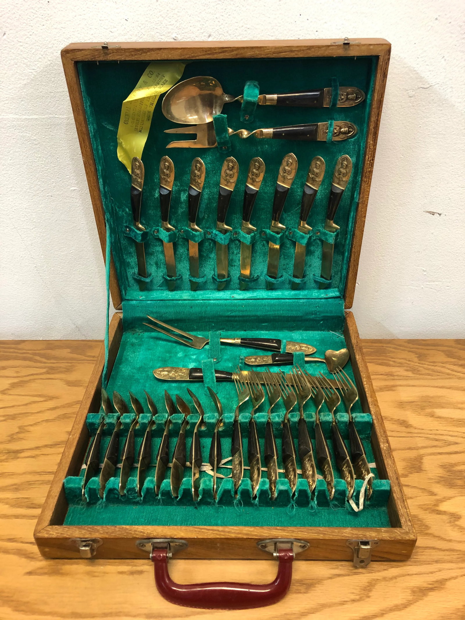 Vintage 1950s Siam Buddha Bronze Brass Flatware - 29 Piece Set - 12