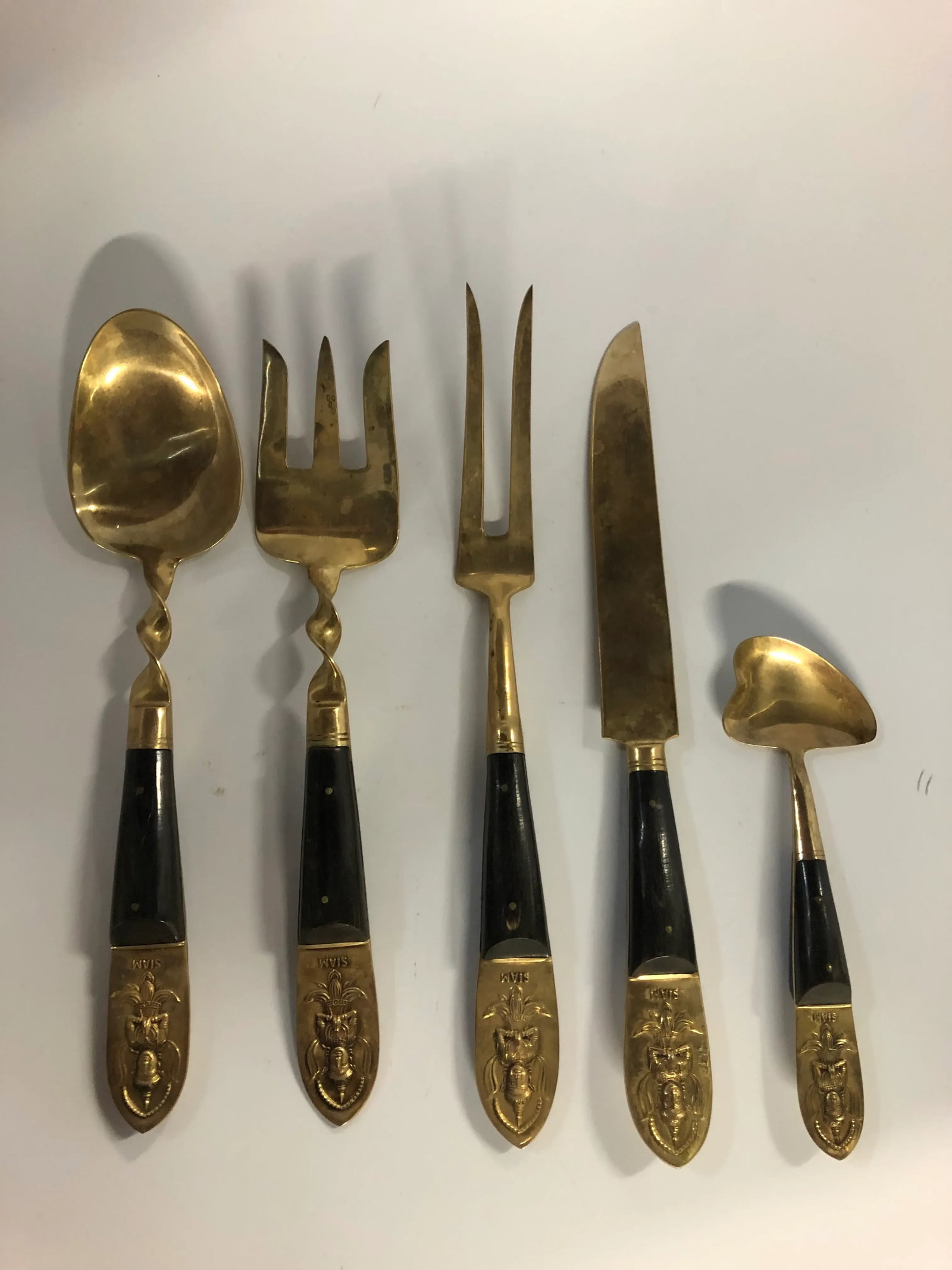 Vintage 1950s Siam Buddha Bronze Brass Flatware - 29 Piece Set - 8
