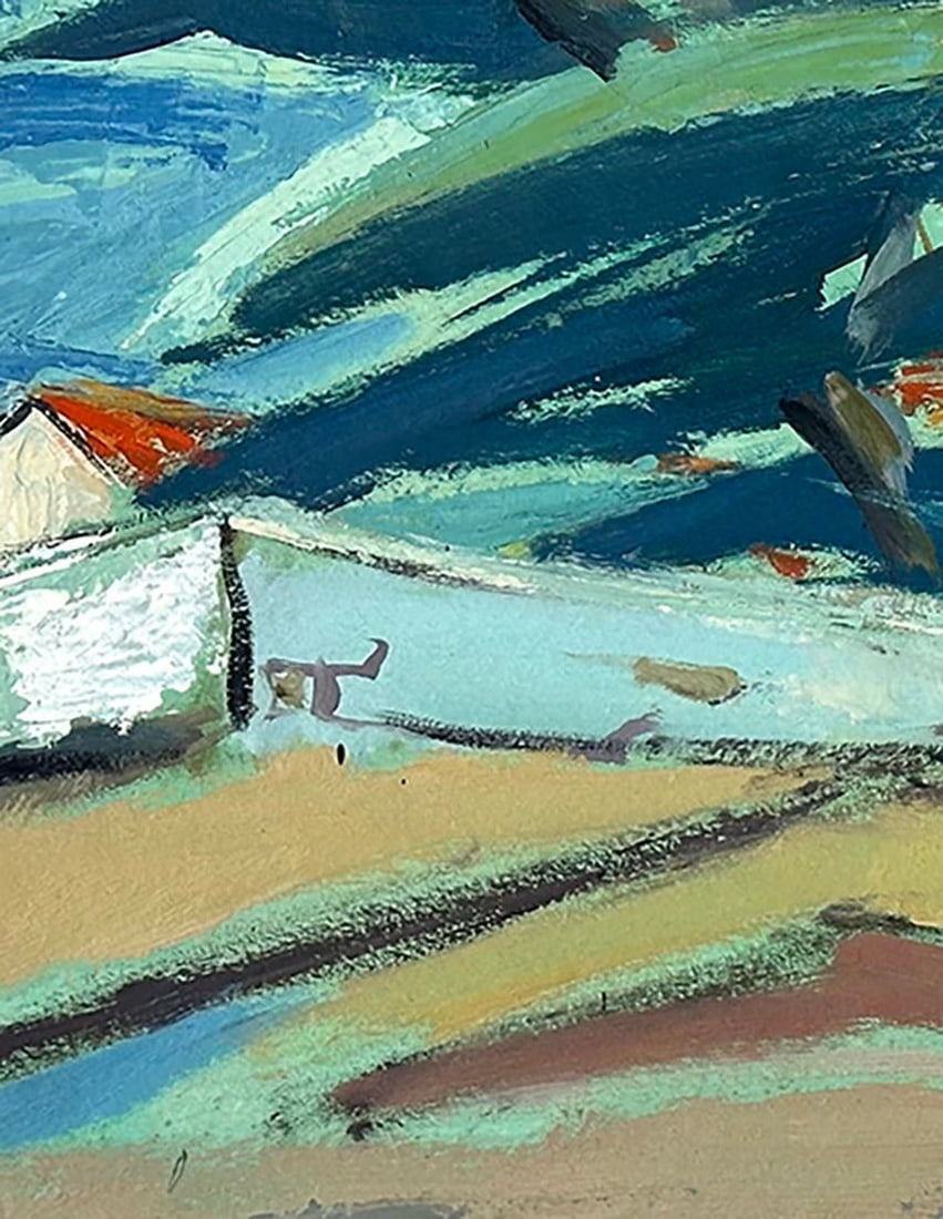 1940s Mid-Century Vintage European Abstract Expressionism Coastal Landscape Painting, Signed by Fren - 2
