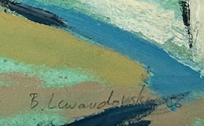 1940s Mid-Century Vintage European Abstract Expressionism Coastal Landscape Painting, Signed by Fren - 4