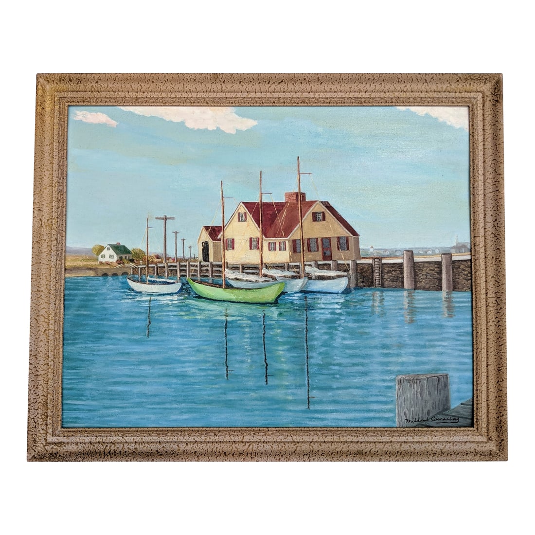 Original Large Scale Coastal Nantucket Seascape Painting Signed: An Original Acrylic Painting of Canoes in a Harbor in Coastal Nantucket Signed and Dated by the Artist 28"H x 34"W Condition: Alterations: Original Condition Unaltered Imperfections: Some