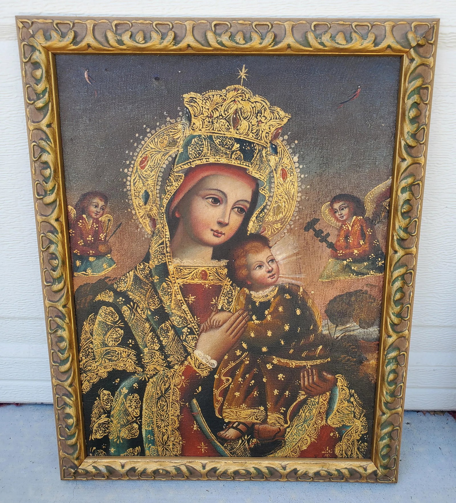 1980s Pair Framed Giclee Prints Our Lady of Perpetual Help & Archangel Barachiel Icons - 11