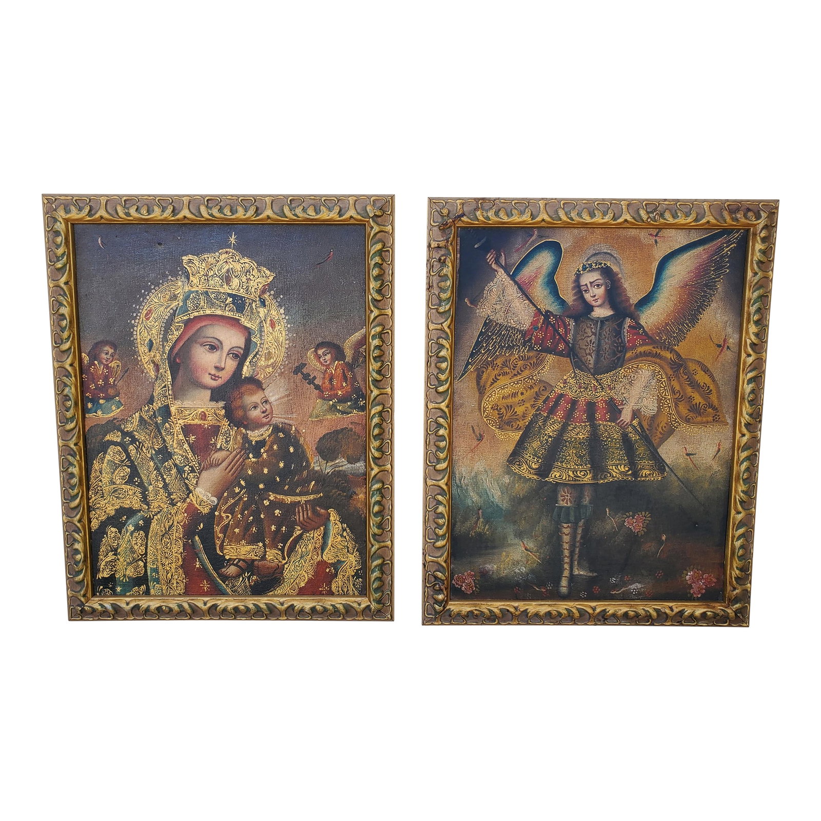 1980s Pair Framed Giclee Prints Our Lady of Perpetual Help & Archangel Barachiel Icons (1 of 12)