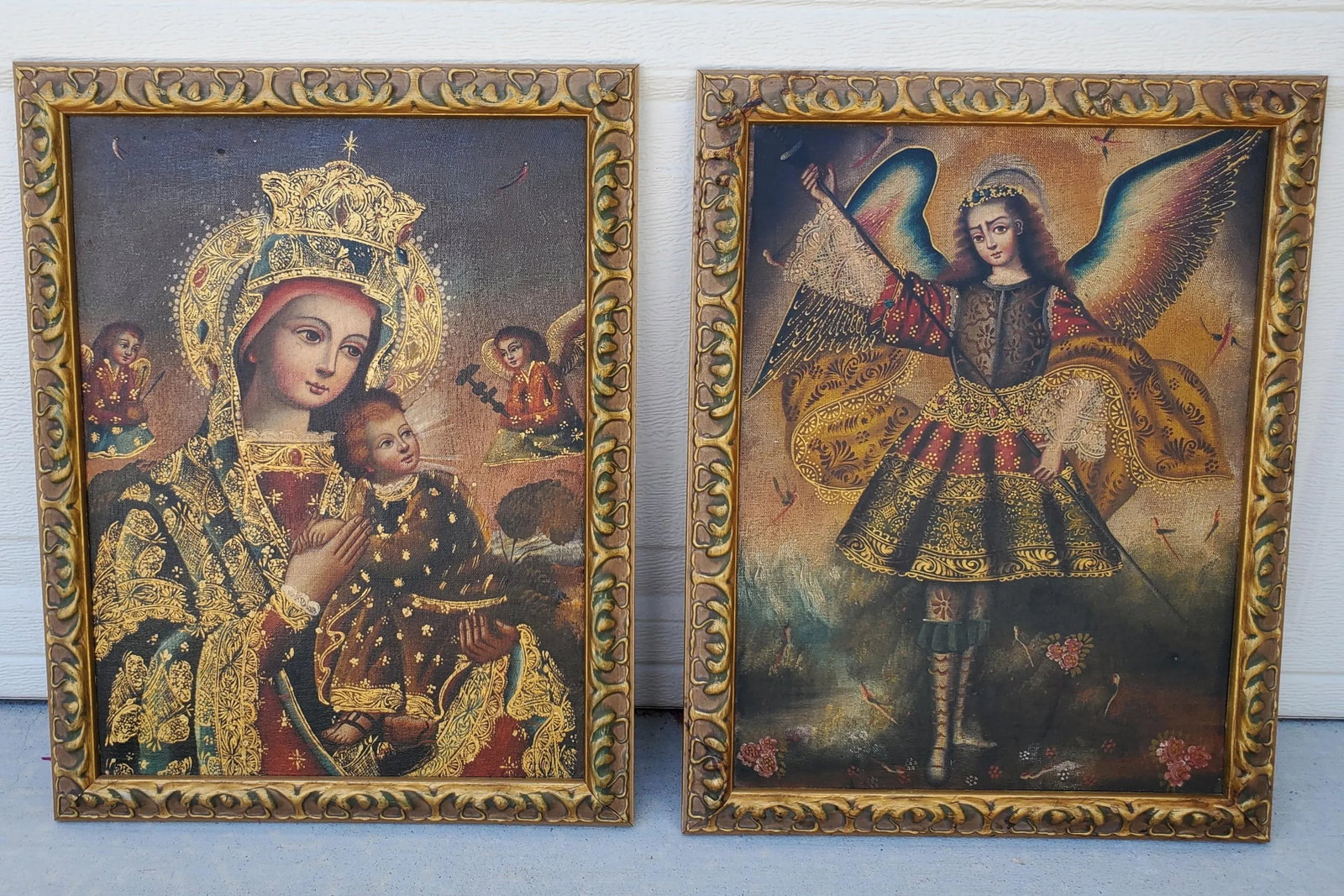 1980s Pair Framed Giclee Prints Our Lady of Perpetual Help & Archangel Barachiel Icons - 2