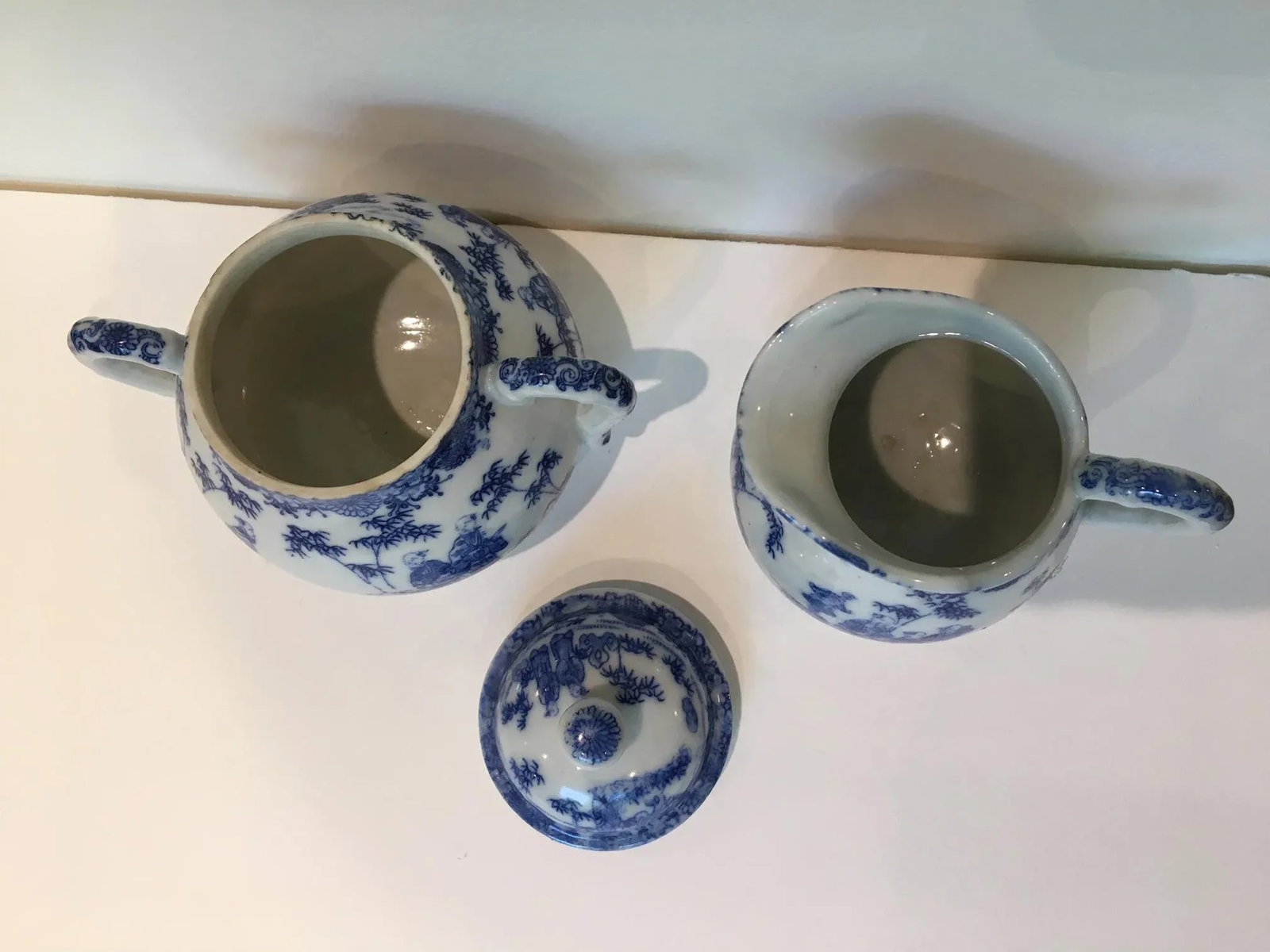 Vintage Chinoiserie Blue and White Creamer and Lidded Sugar Bowl - Set of 2 - 6