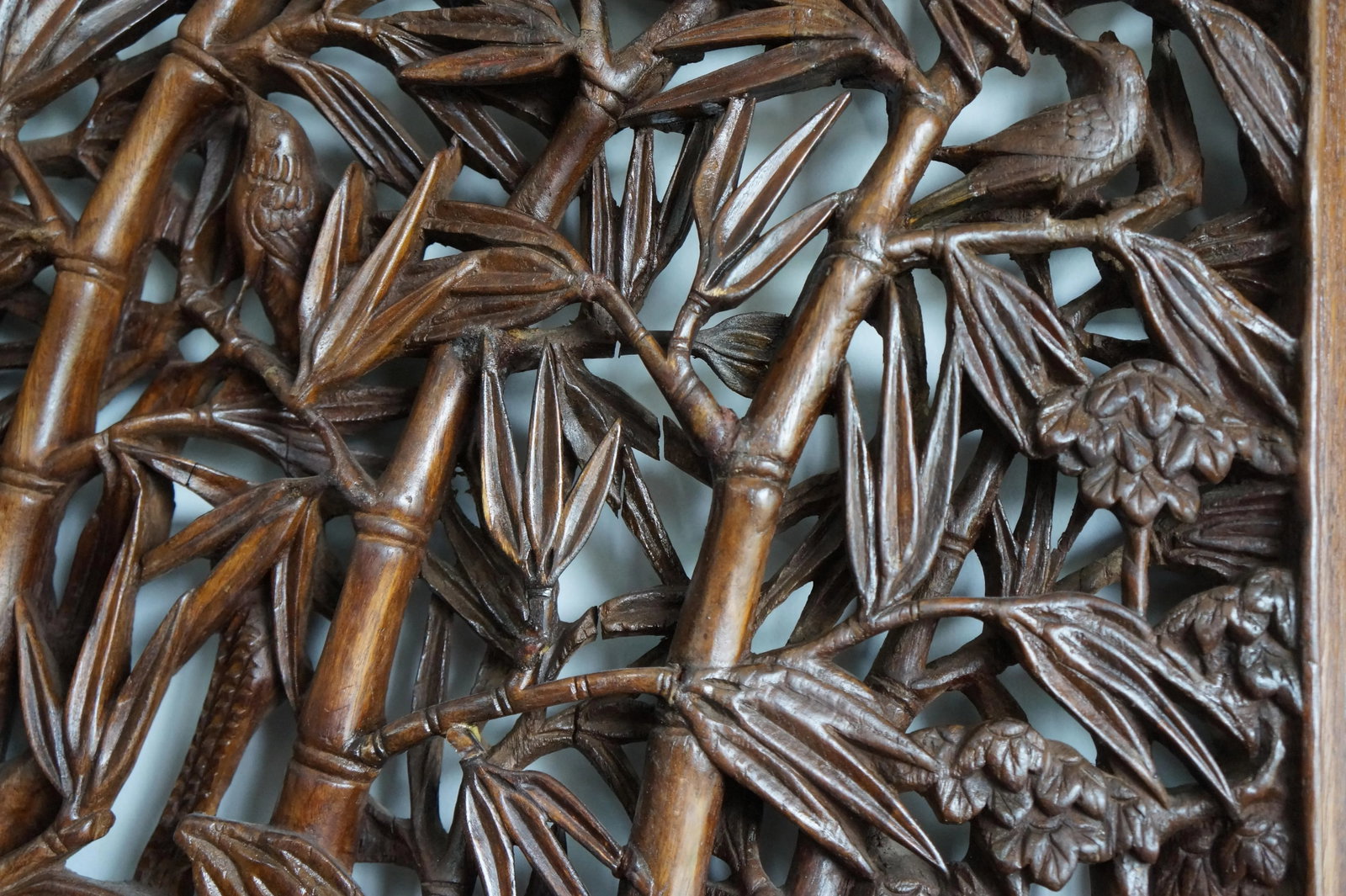 Bold Wood Carvings of Bamboo and Plum Blossoms in Two Panels - 11