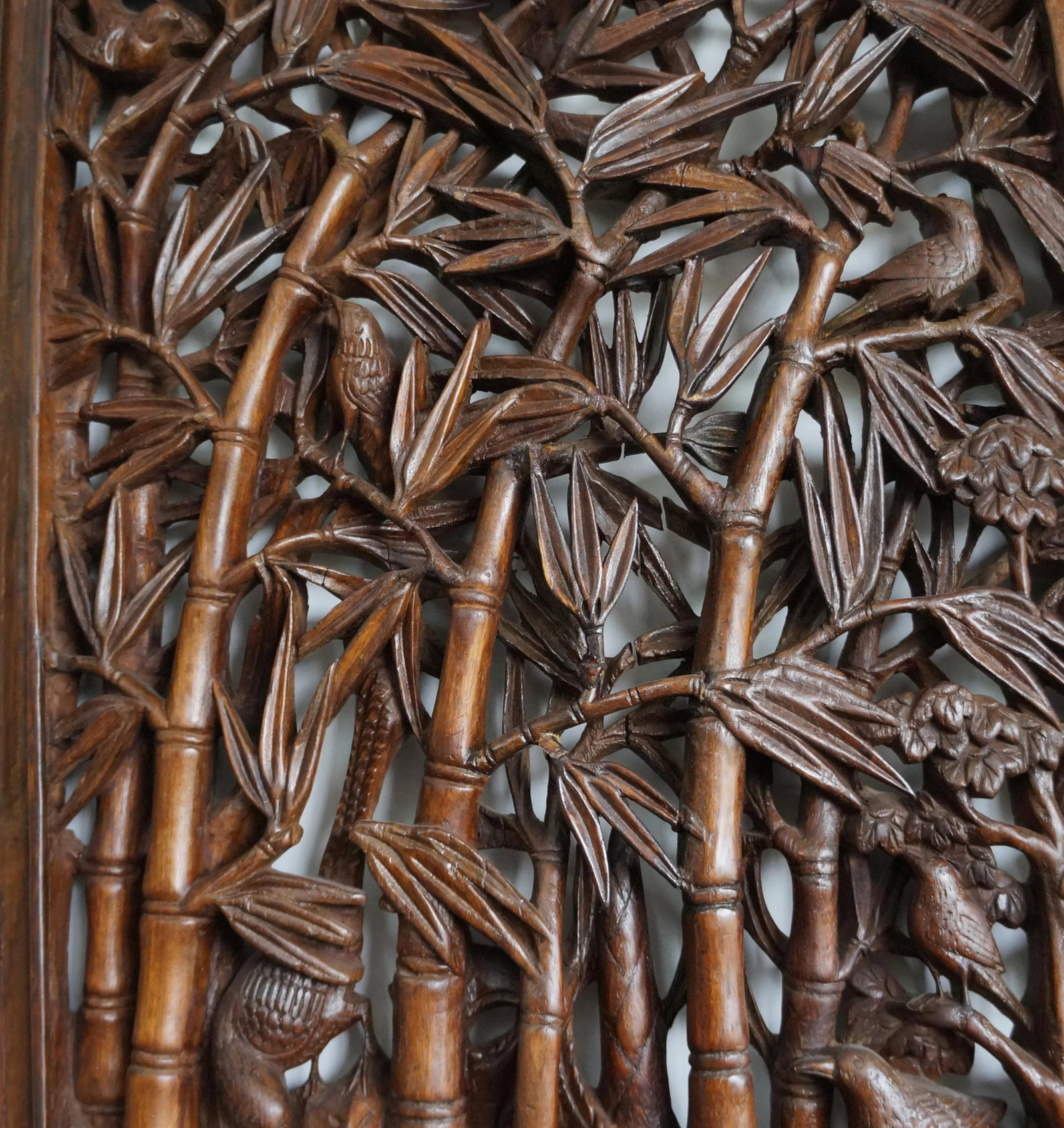 Bold Wood Carvings of Bamboo and Plum Blossoms in Two Panels - 12