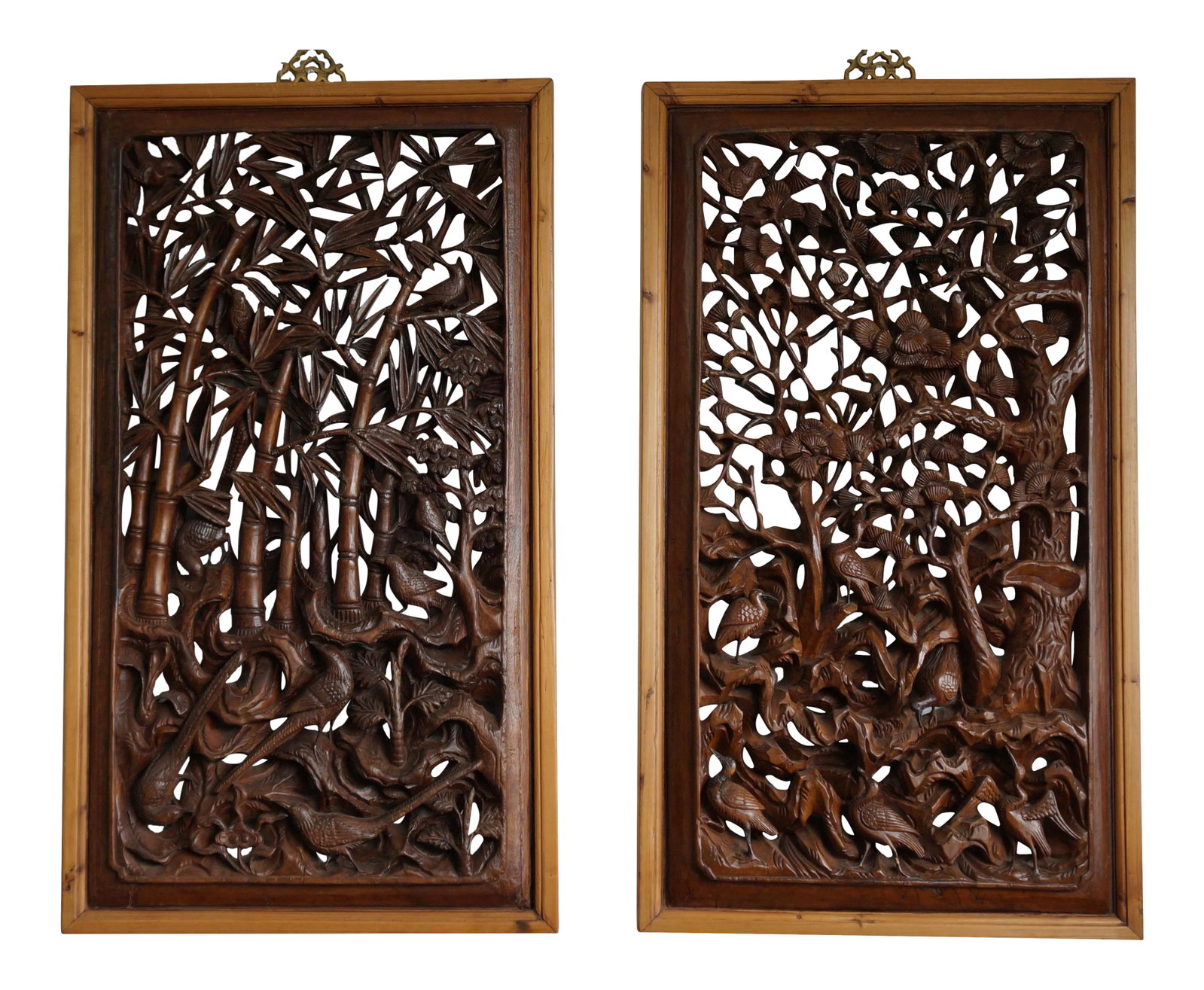 Bold Wood Carvings of Bamboo and Plum Blossoms in Two Panels: Until the 1980's, Chinese craftsmen are followers of tradition. So it is quite rare to see something creative but still has traditional roots. This statement needs an explanation of the painting