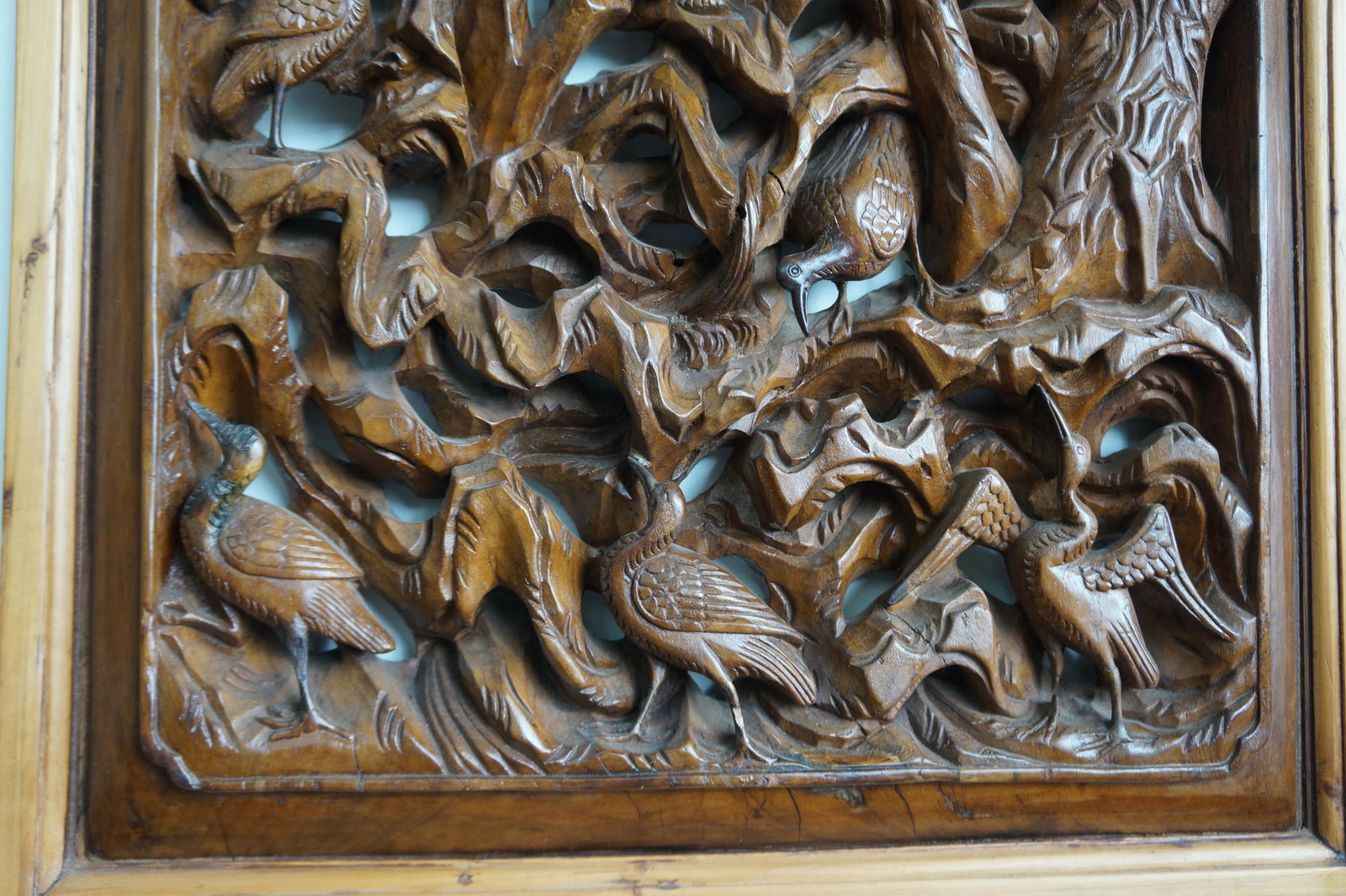 Bold Wood Carvings of Bamboo and Plum Blossoms in Two Panels - 6