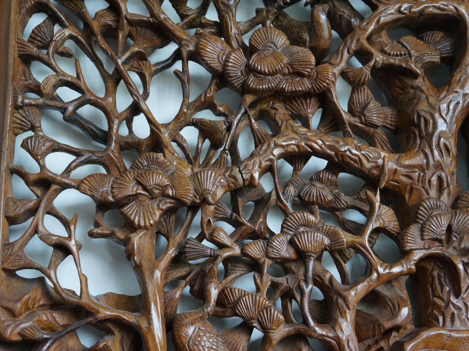 Bold Wood Carvings of Bamboo and Plum Blossoms in Two Panels - 7