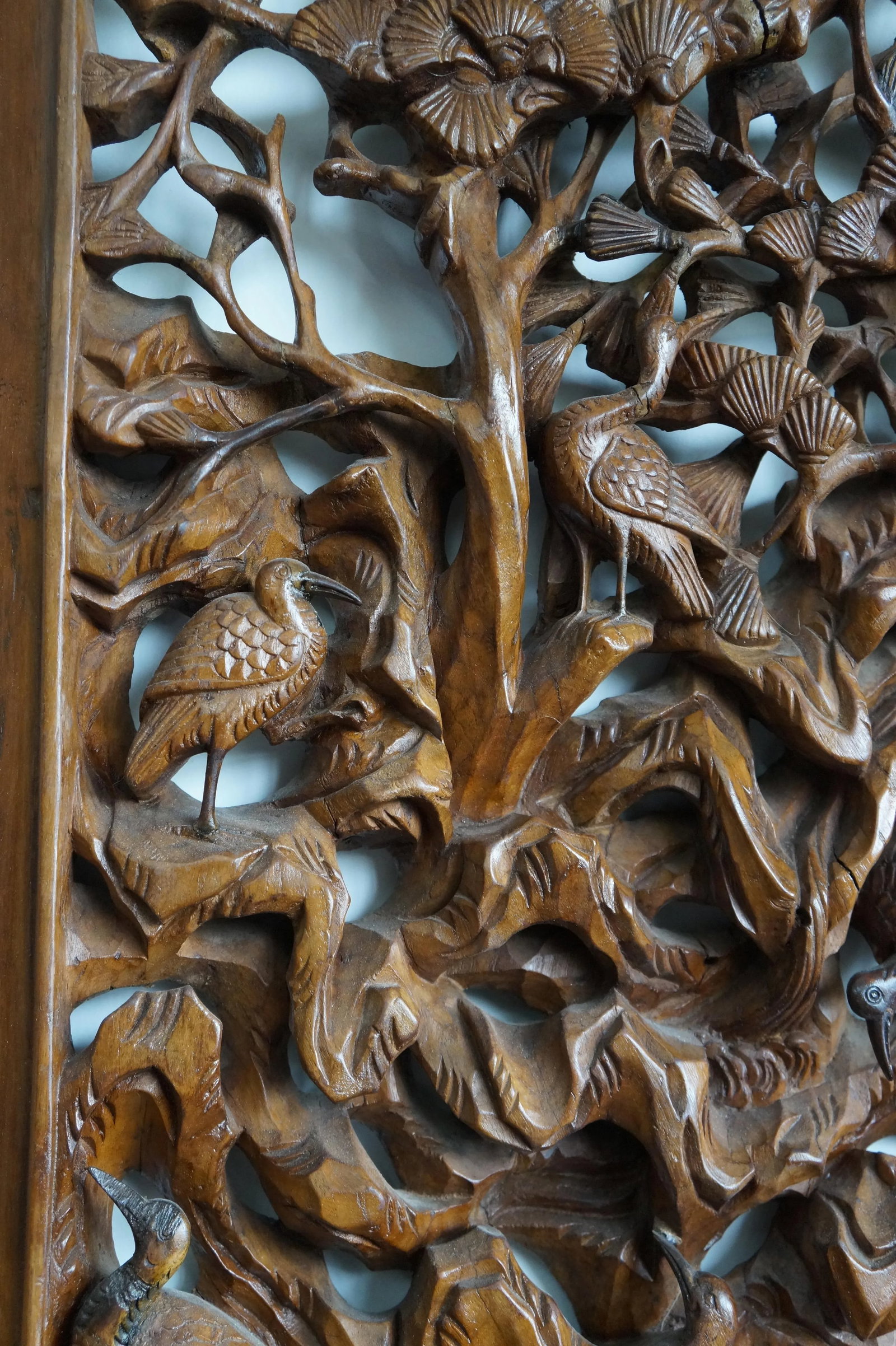 Bold Wood Carvings of Bamboo and Plum Blossoms in Two Panels - 8