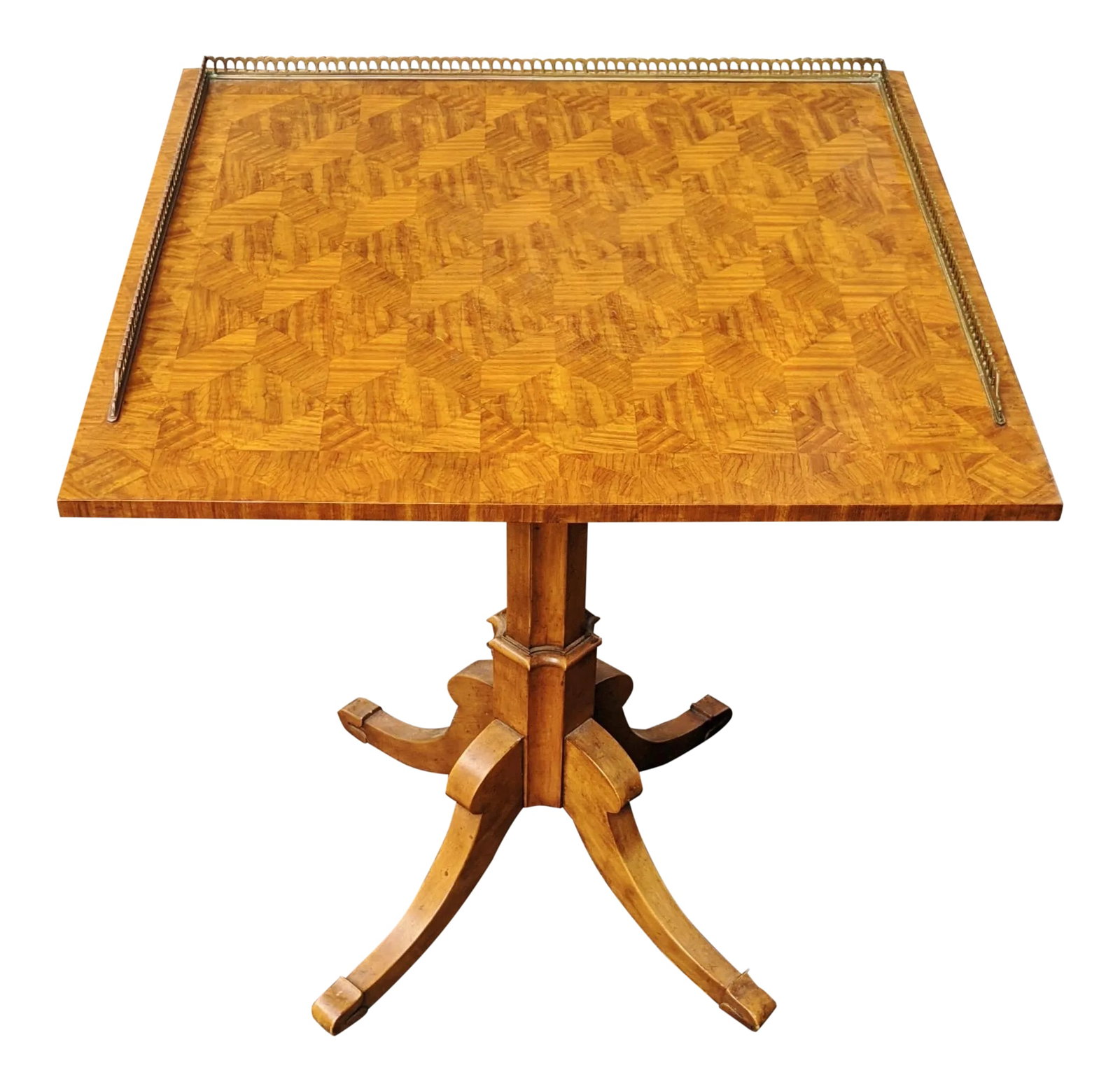 Vintage English Style Satin Wood Bronze Gallery Tilt-Top Table by Baker Furniture (1 of 13)