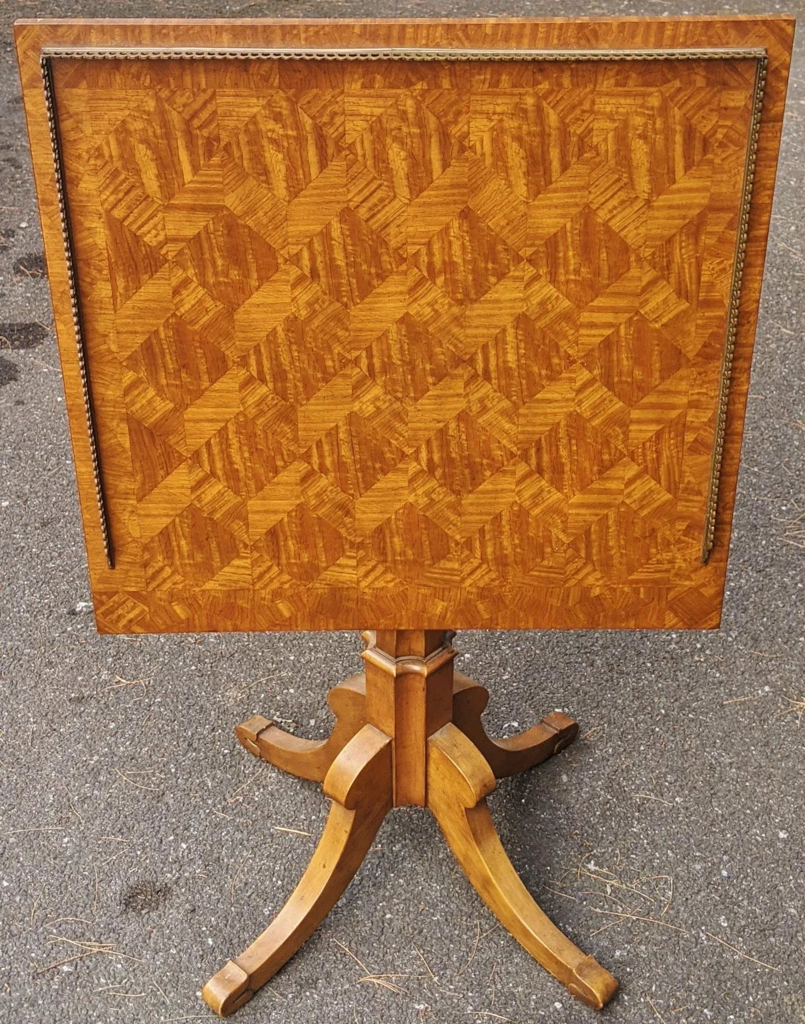 Vintage English Style Satin Wood Bronze Gallery Tilt-Top Table by Baker Furniture - 5