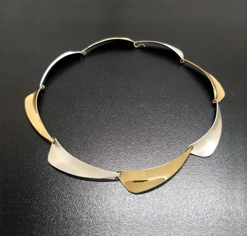1990s Modernist Silver & Gold Neck Piece, Vintage Gerhard Herbst Studios Linking Collar - 3