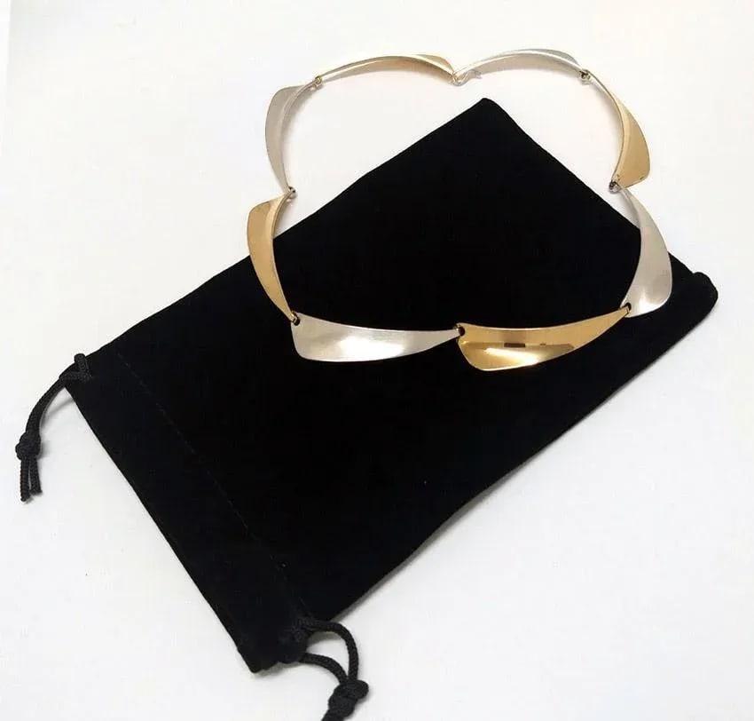 1990s Modernist Silver & Gold Neck Piece, Vintage Gerhard Herbst Studios Linking Collar - 6