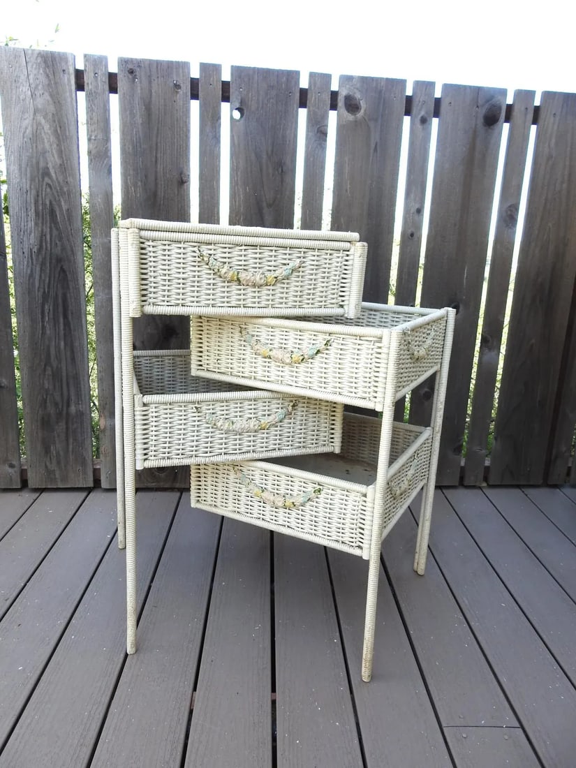 Antique Wicker Linen Cabinet With Chalkware Details - 2