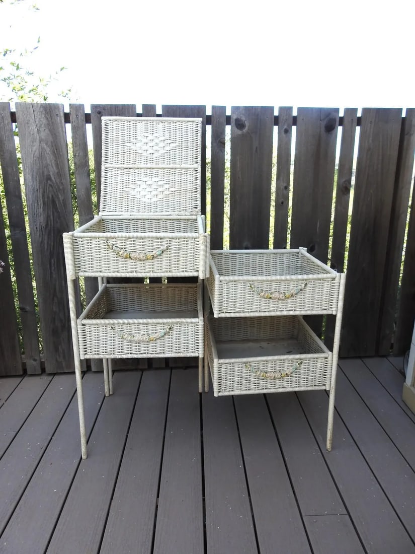 Antique Wicker Linen Cabinet With Chalkware Details - 4