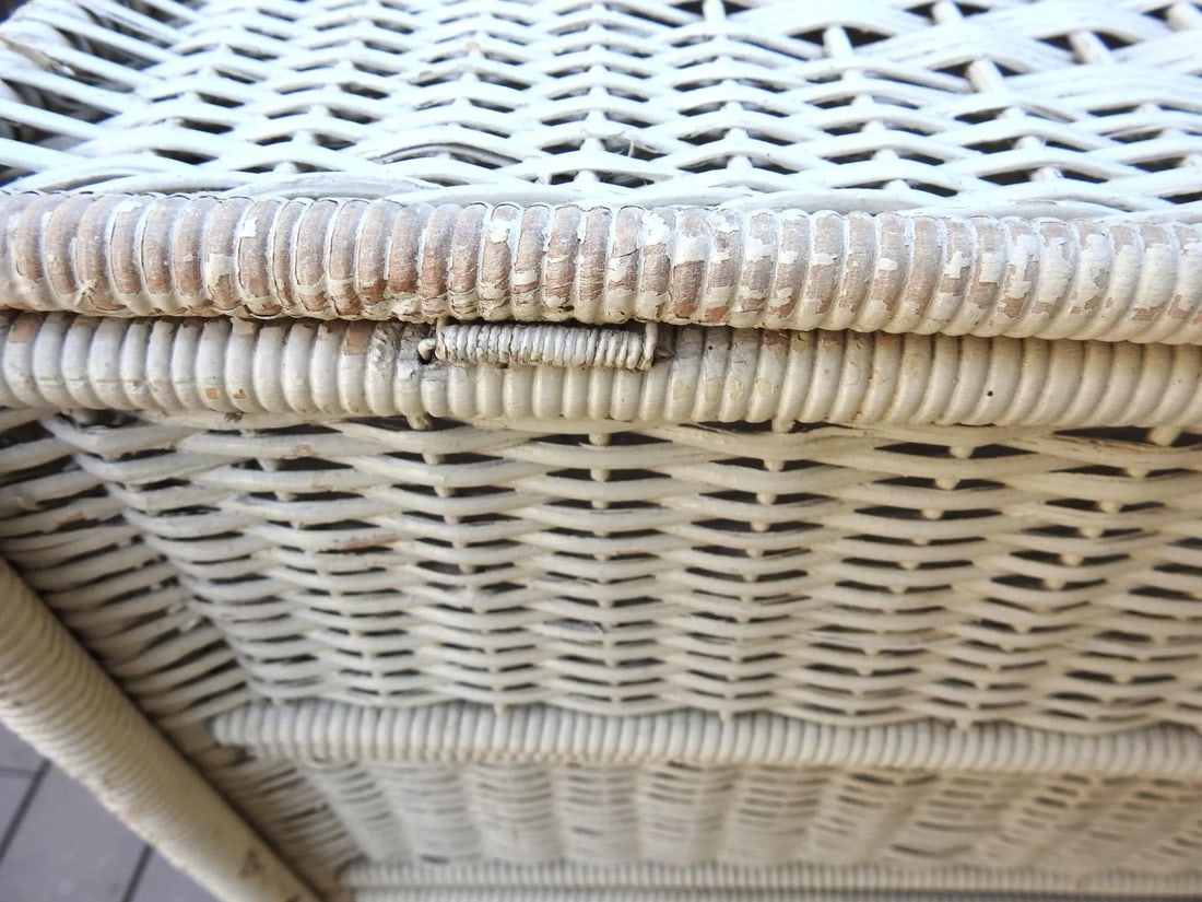 Antique Wicker Linen Cabinet With Chalkware Details - 7