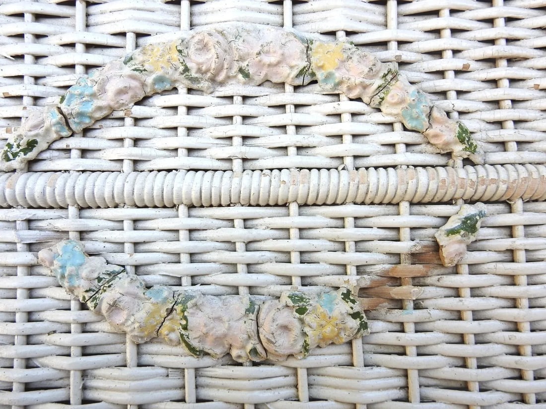 Antique Wicker Linen Cabinet With Chalkware Details - 8