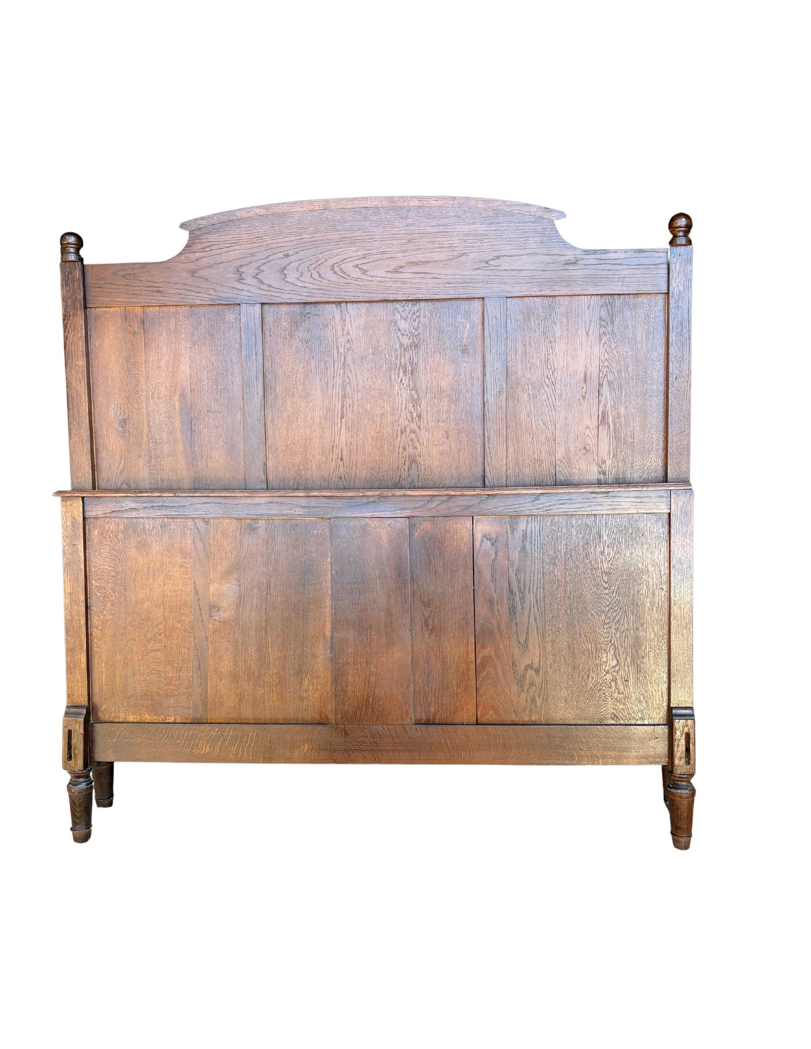 Antique Solid Oak 55'' Wide Panel Bed With Matching Rails & Carved Floral Headboard & Footboard - 2