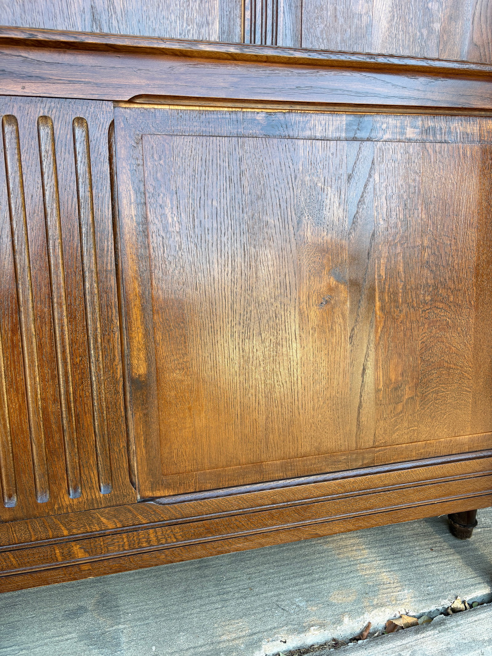 Antique Solid Oak 55'' Wide Panel Bed With Matching Rails & Carved Floral Headboard & Footboard - 8