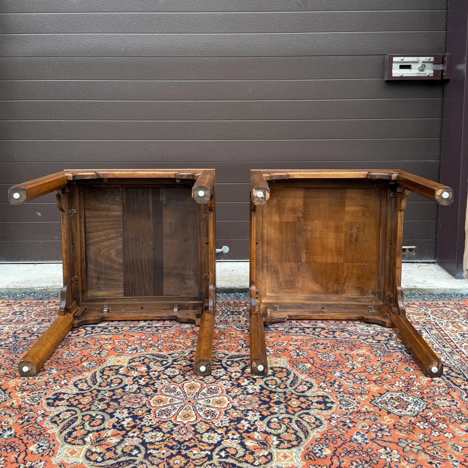 1980s Ethan Allen Classic Manor Chinese Chippendale Parquet Maple Square Side Tables - A Pair (15-80 - 10