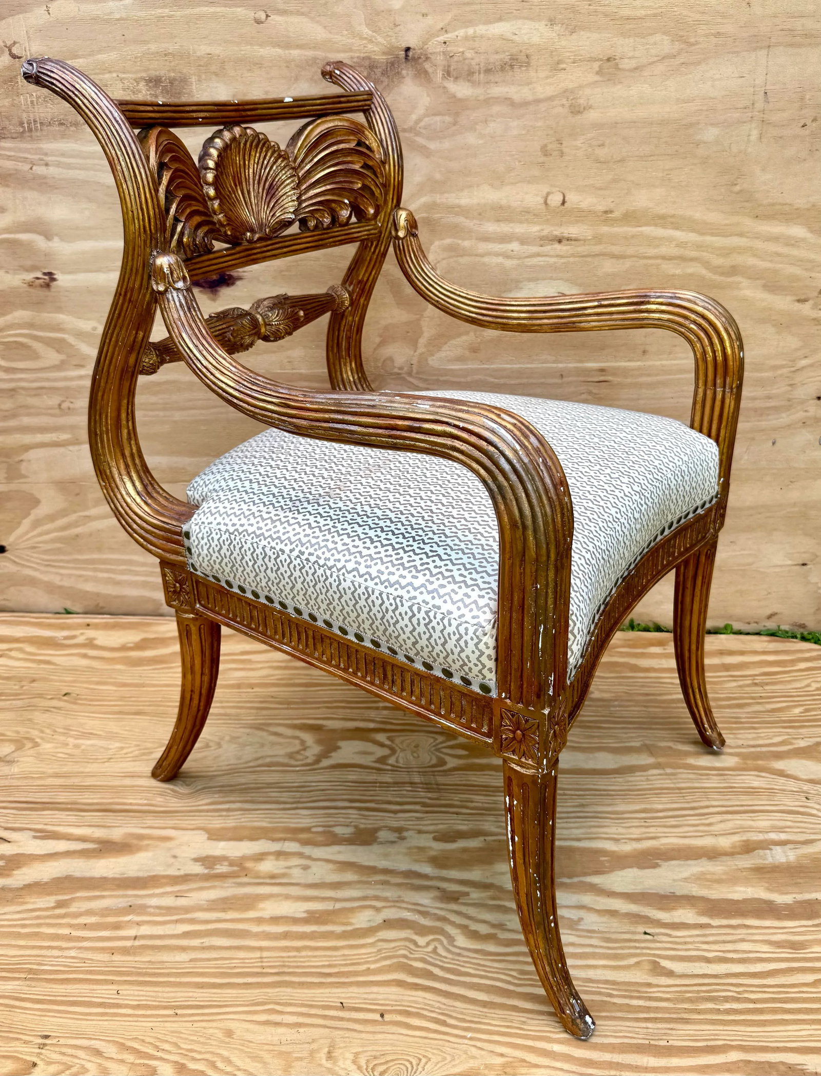 late 20th Century Super Fine Stylized Carved Maitland Smith Saber Leg Arm Chair - 5