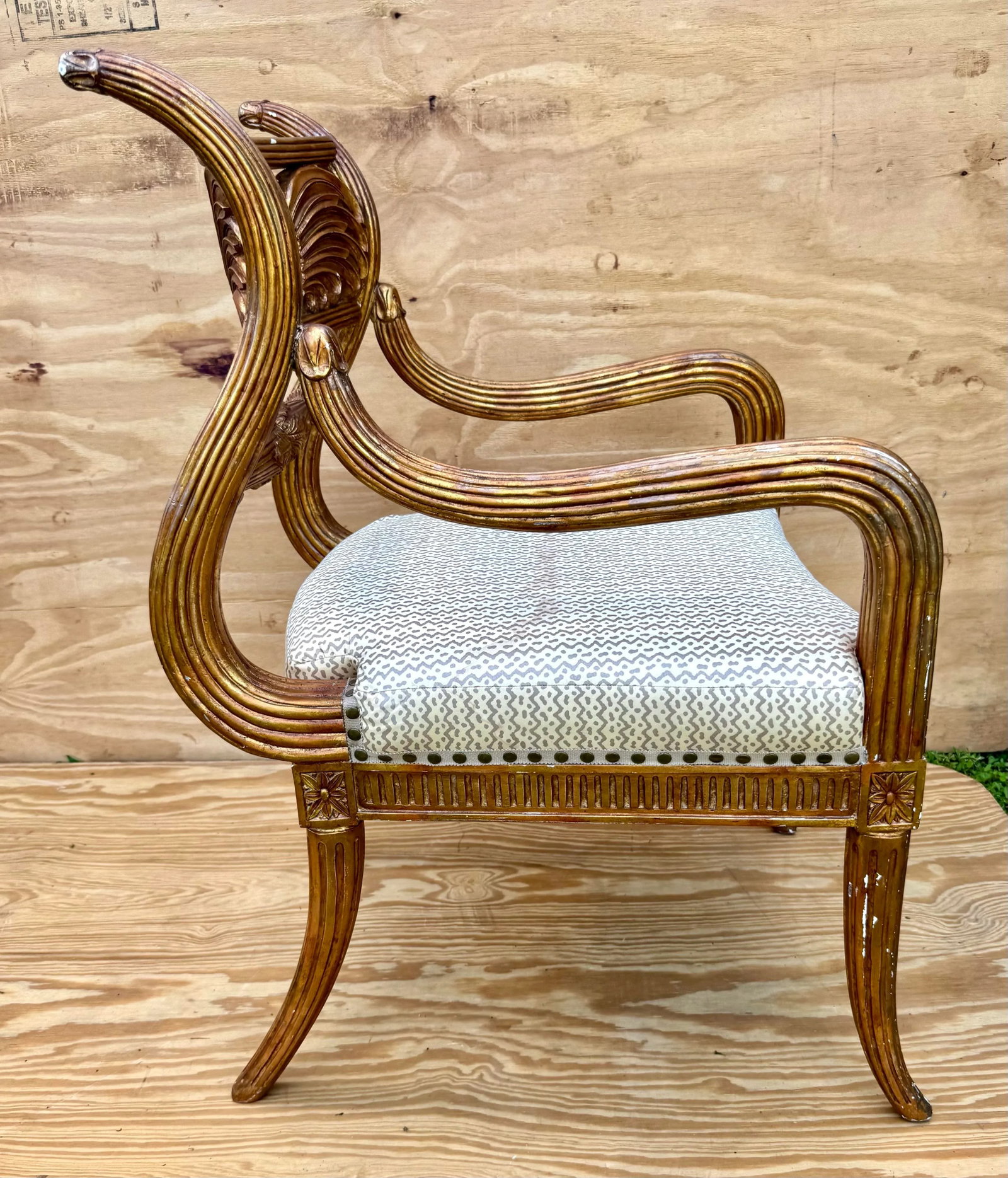 late 20th Century Super Fine Stylized Carved Maitland Smith Saber Leg Arm Chair - 7