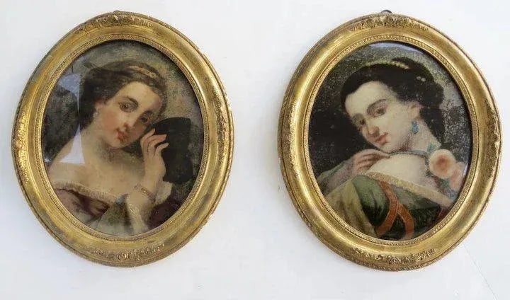 Mid 19th Century Reverse Painted Portraits of Young Girls, Framed - a Pair - 2